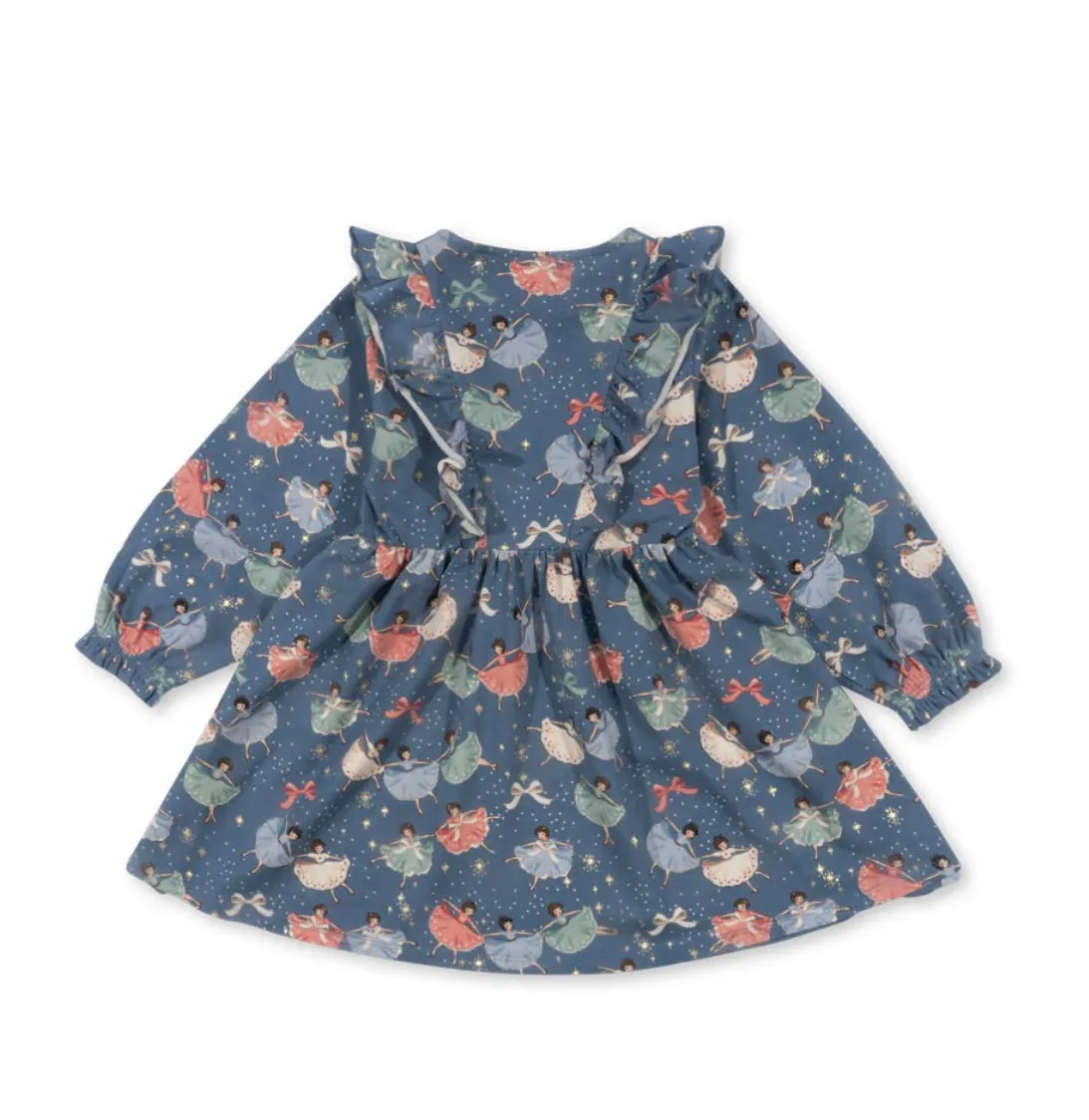 basic frill dress gots - blue snow bow ballerina