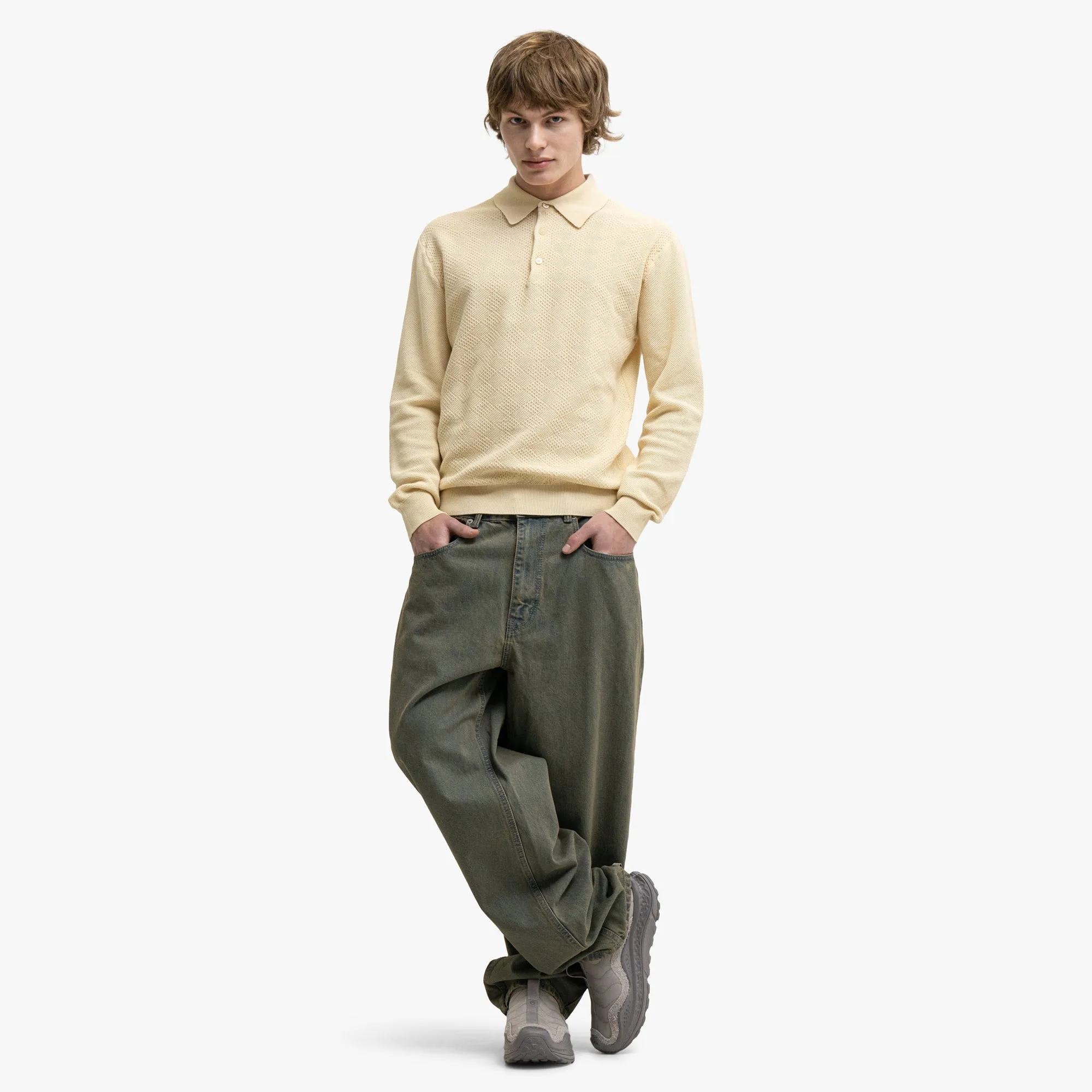 BEAMS PLUS Knit Polo Diamond Off White
