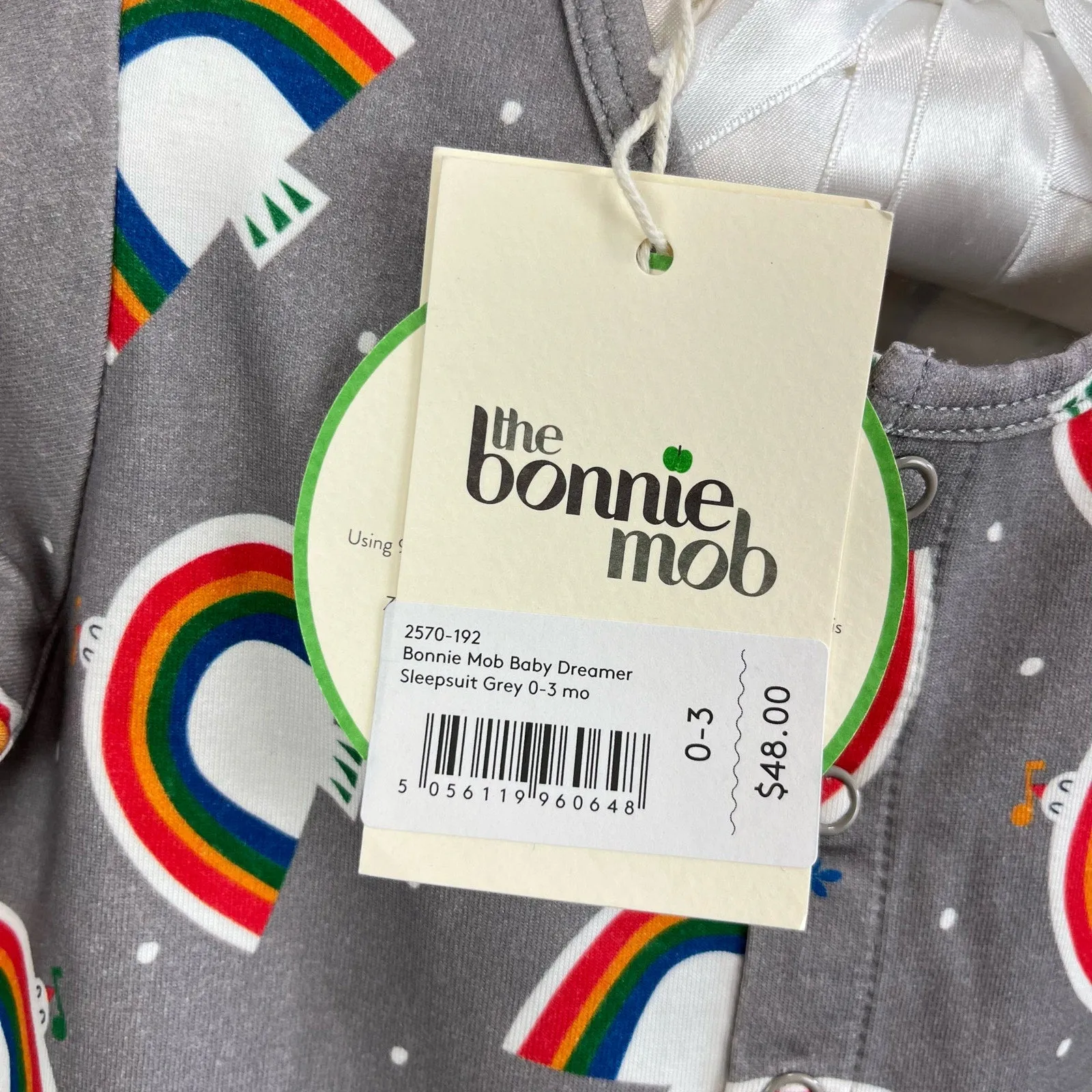 Bestseller The Bonnie Mob Baby Dreamer Sleepsuit Gray Dove 0-3 Months NWT  Limited Stock!