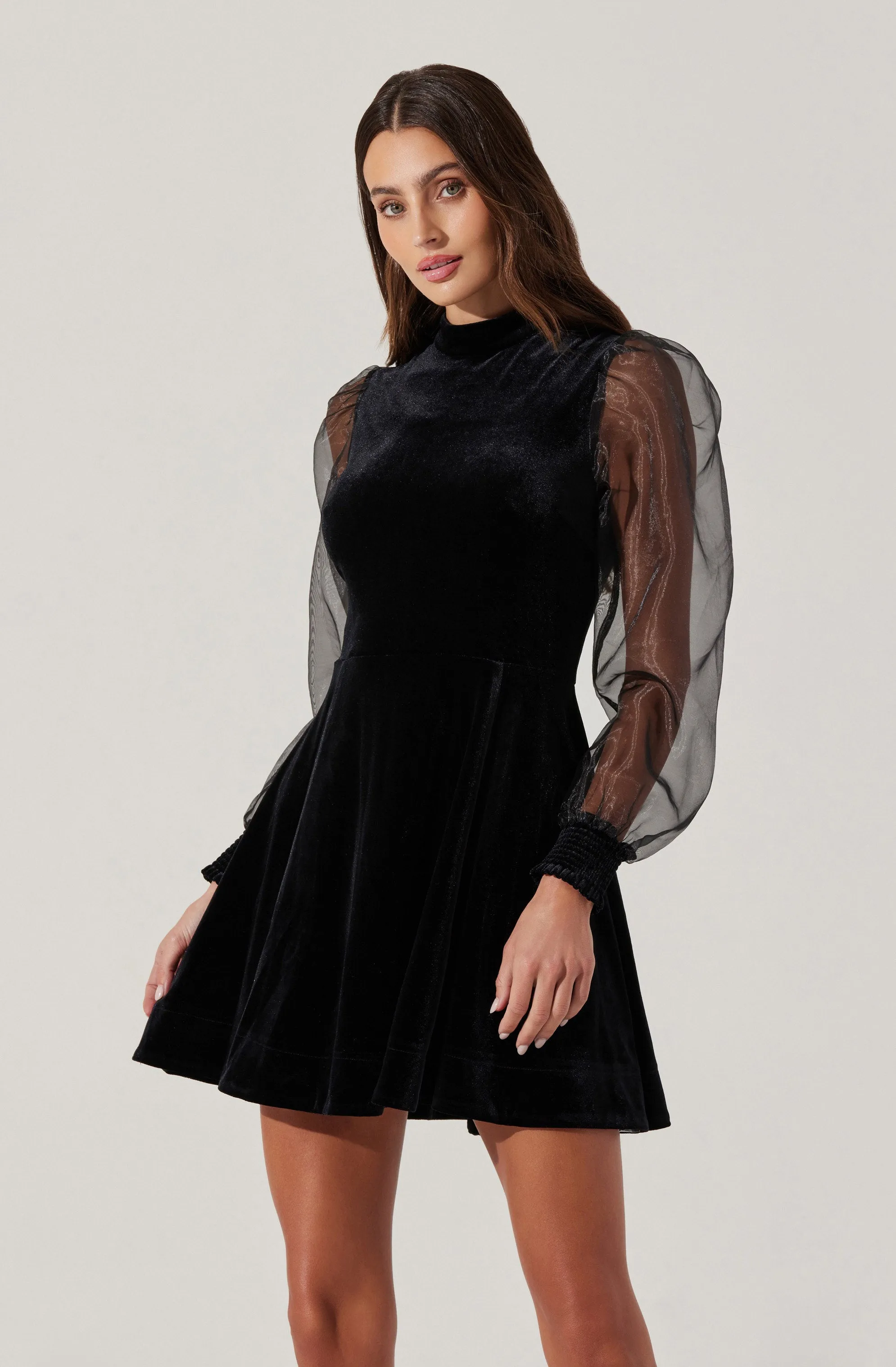 BestSelling Velvet Sheer Puff Sleeve Dress  Limited Availability!