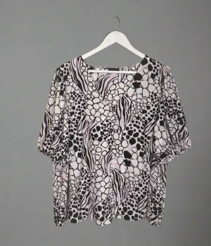Black Abstract Print Puff Sleeve Blouse