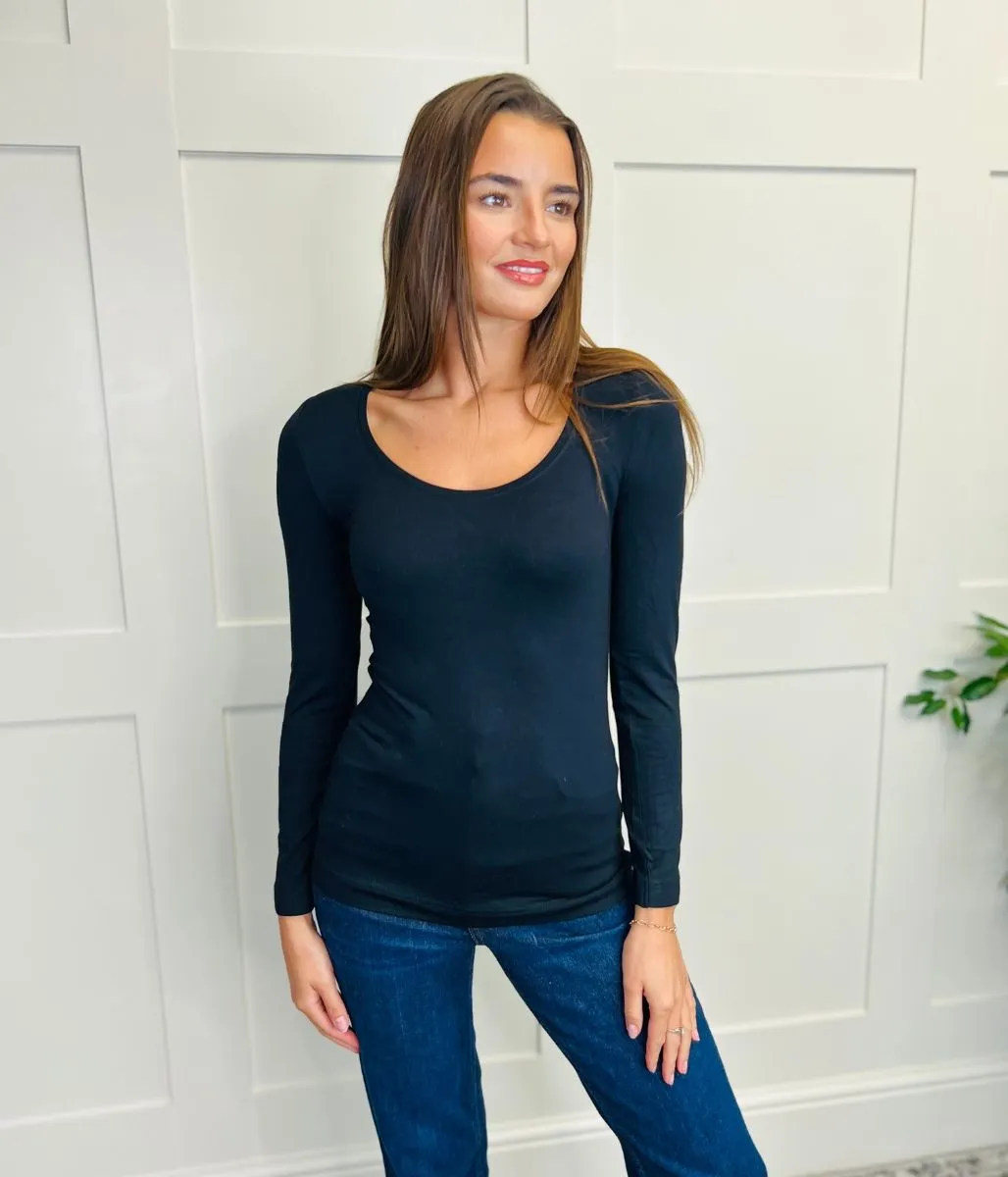 Black Jersey Scoop Neck Top