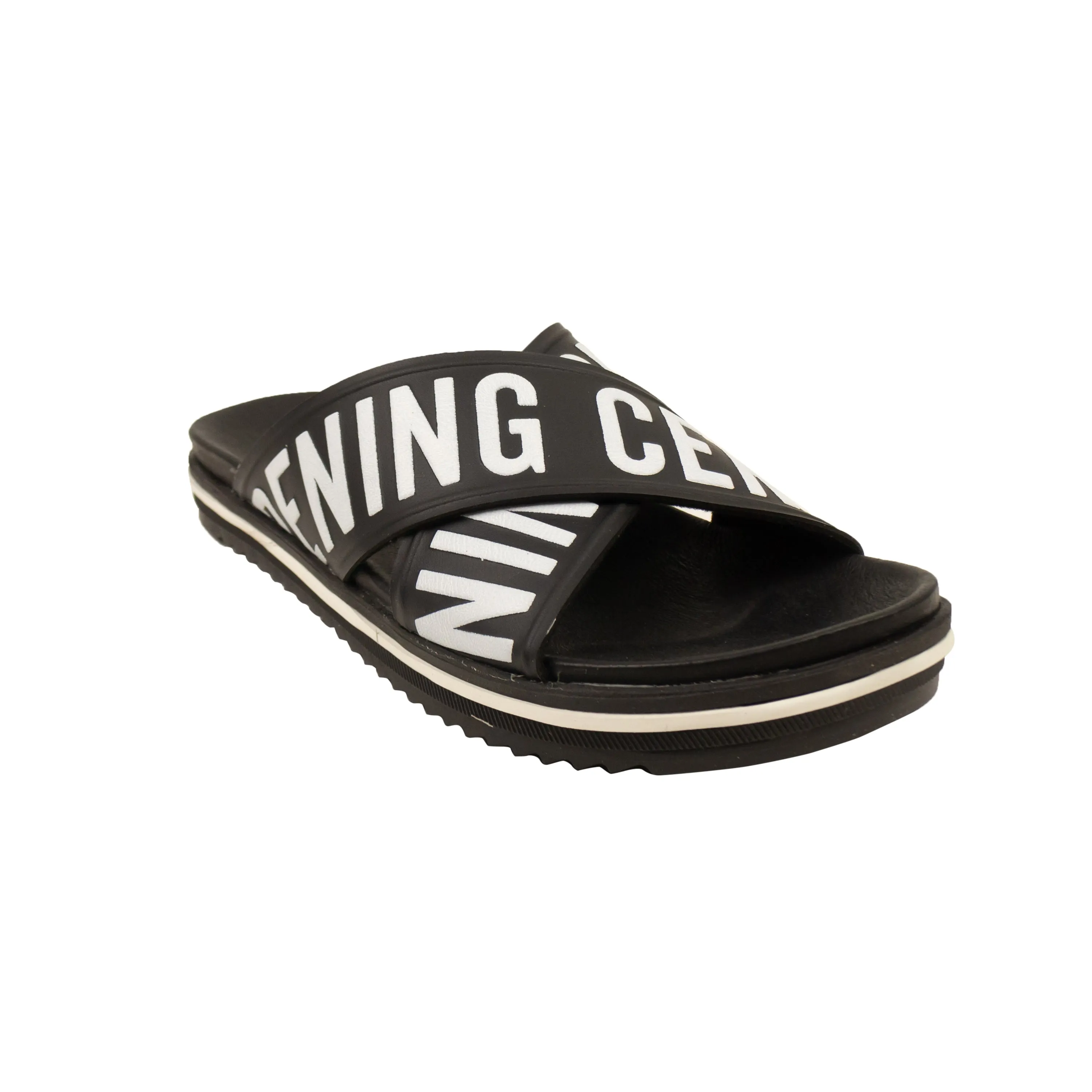 Black Rubber Cross Strap Berkley Slides