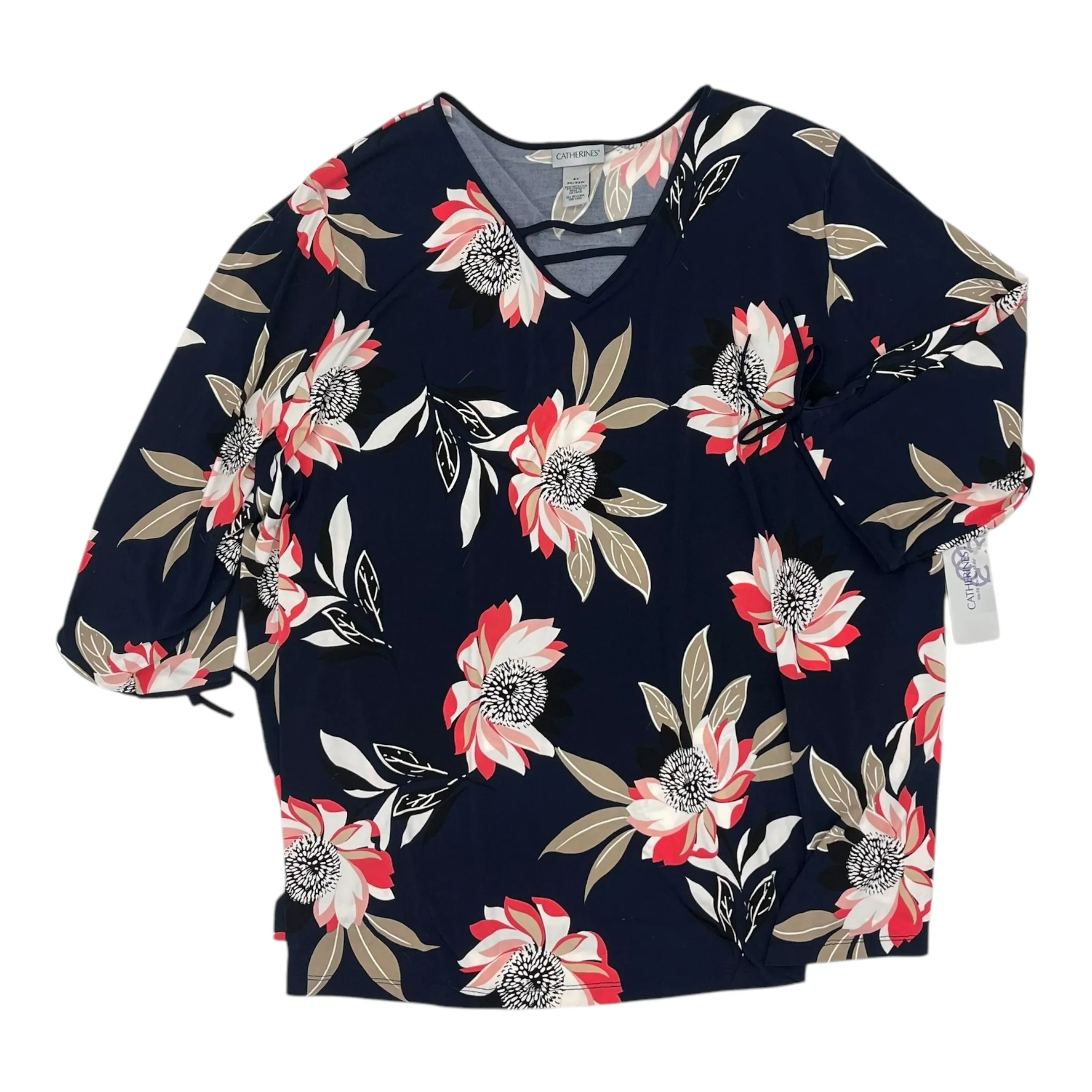 Blouse 3/4 Sleeve By Catherines In Navy, Size:4X
