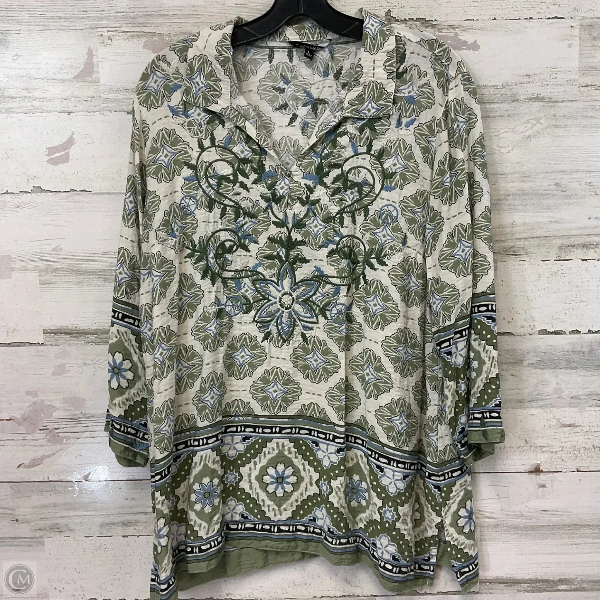 Blouse Long Sleeve By John Mark In Green, Size: L