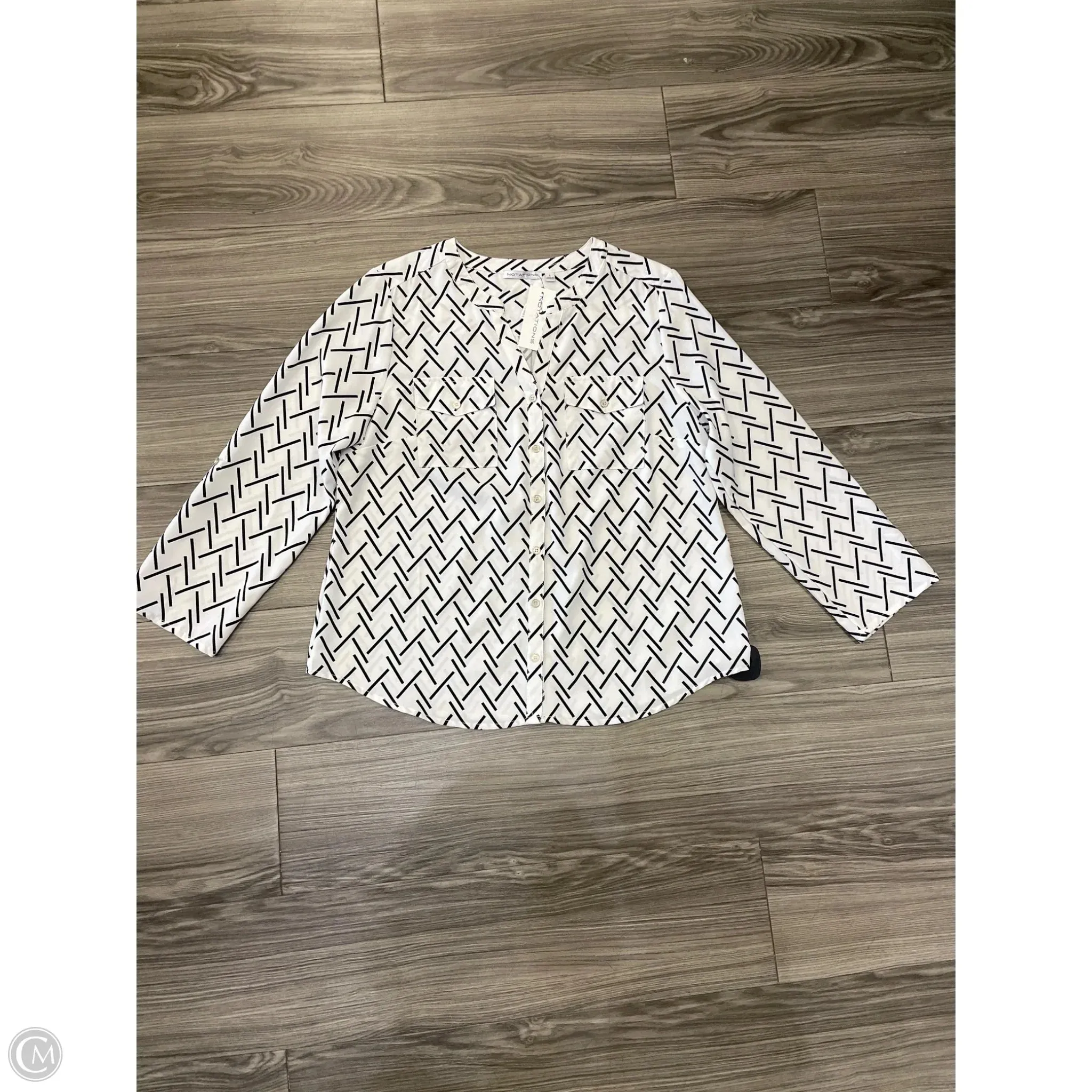 Blouse Long Sleeve By Notations In White, Size: L