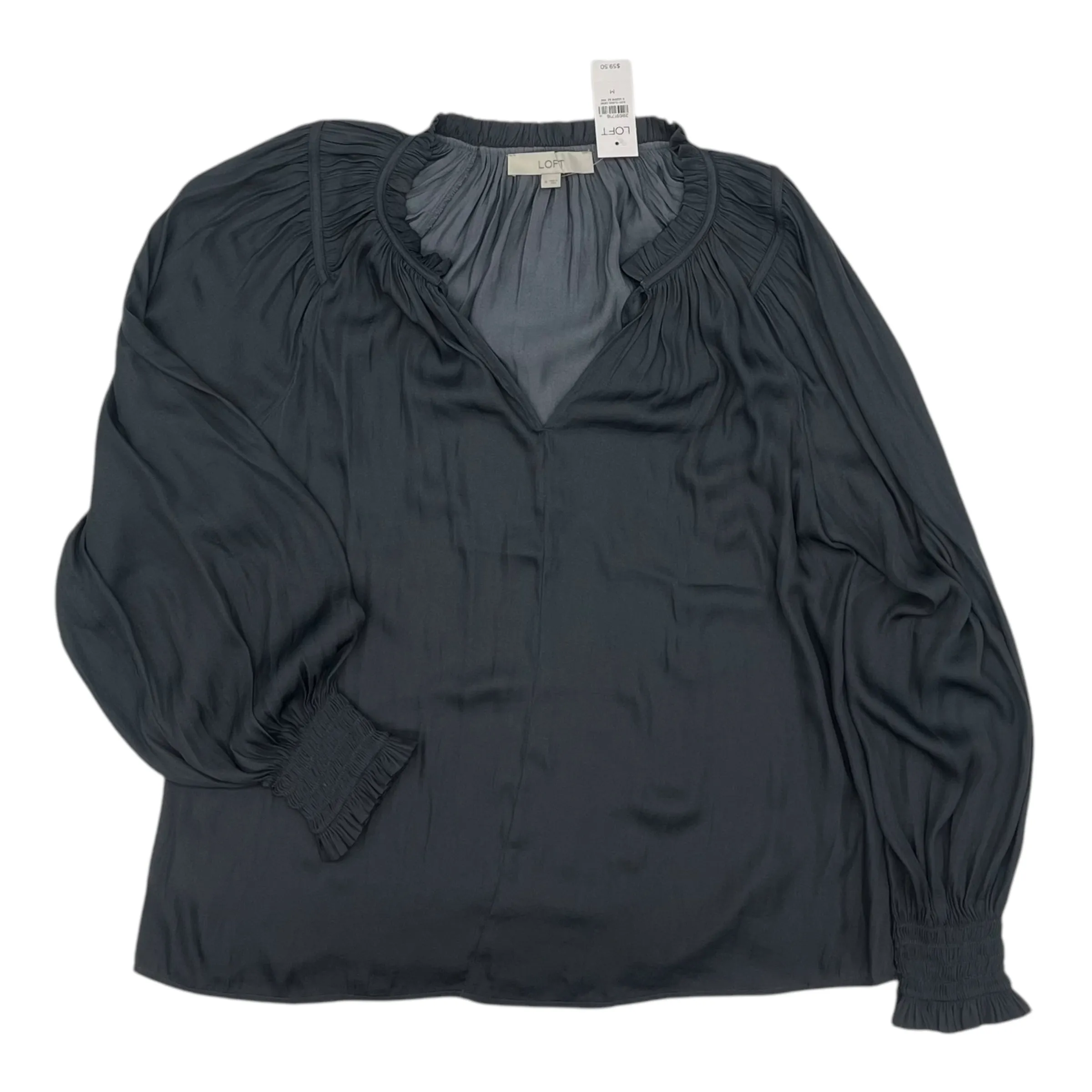 Blouse Ls By Loft In Grey, Size:M