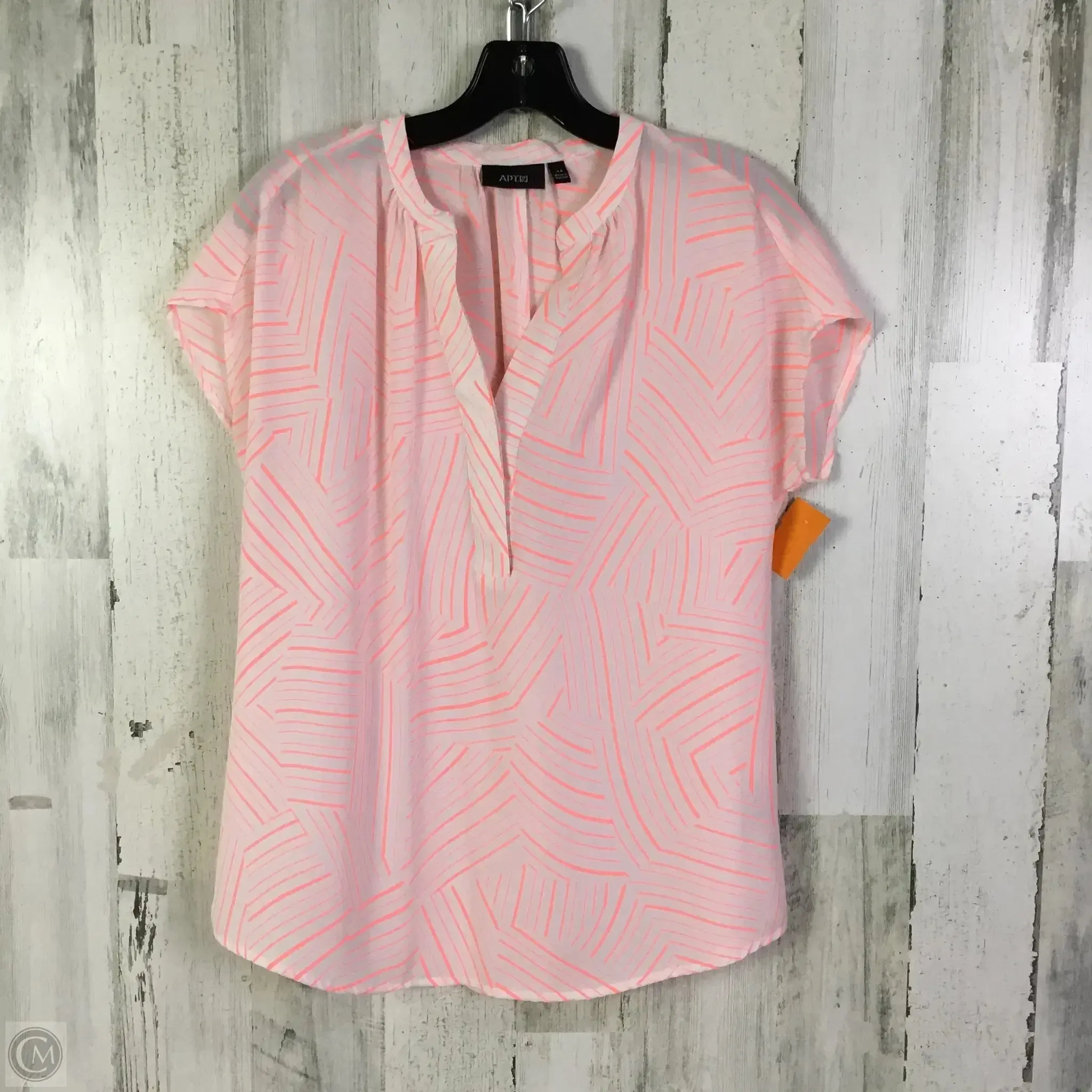 Blouse Short Sleeve By Apt 9 In Pink & White, Size: Xs