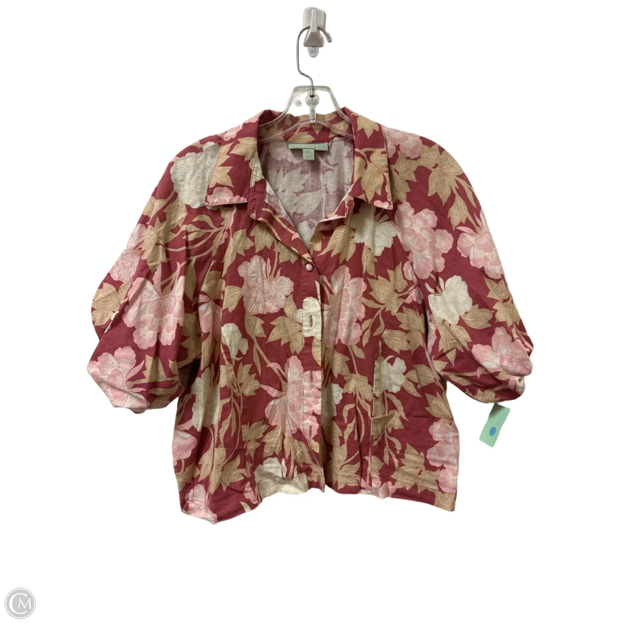 Blouse Short Sleeve By Clothes Mentor In Red & Tan, Size: Xl