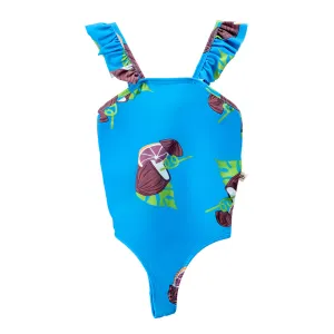 Blue Coconut Print One Piece Swimsuit