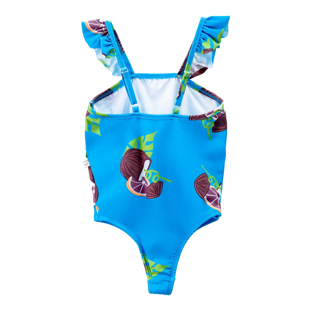 Blue Coconut Print One Piece Swimsuit