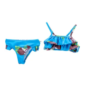 Blue Coconut Print Two Piece Swimsuit