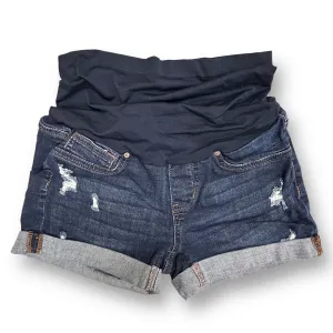 Blue Savvy Size S Denim Nylon Waistband Cuffed Maternity Jean Shorts