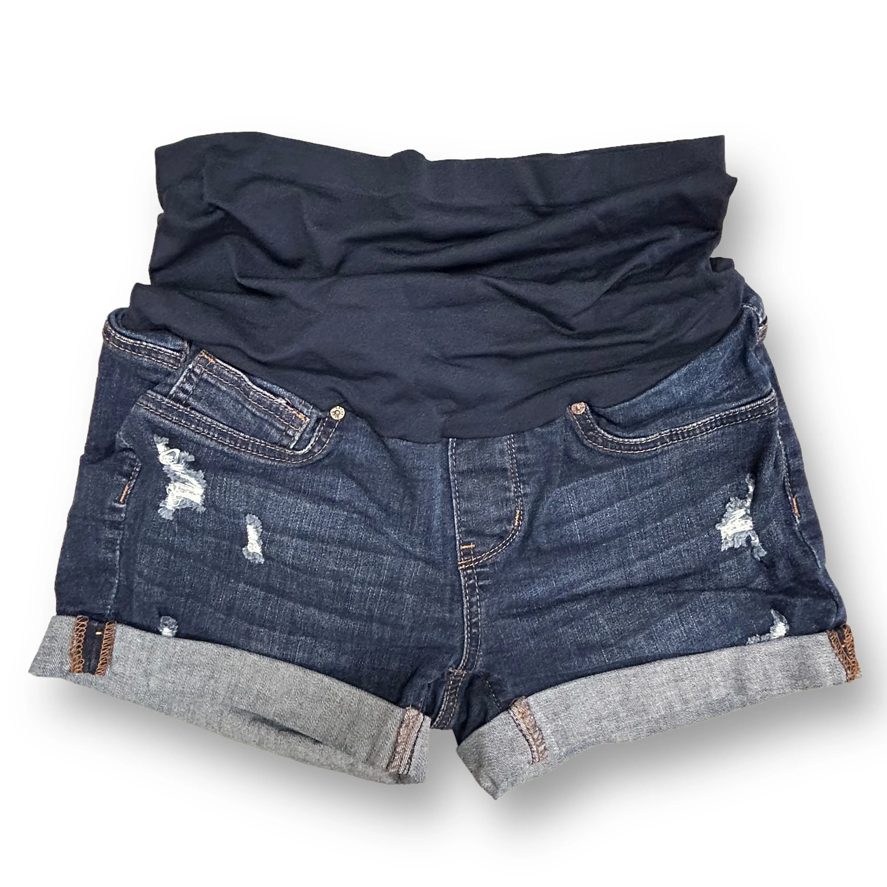 Blue Savvy Size S Denim Nylon Waistband Cuffed Maternity Jean Shorts