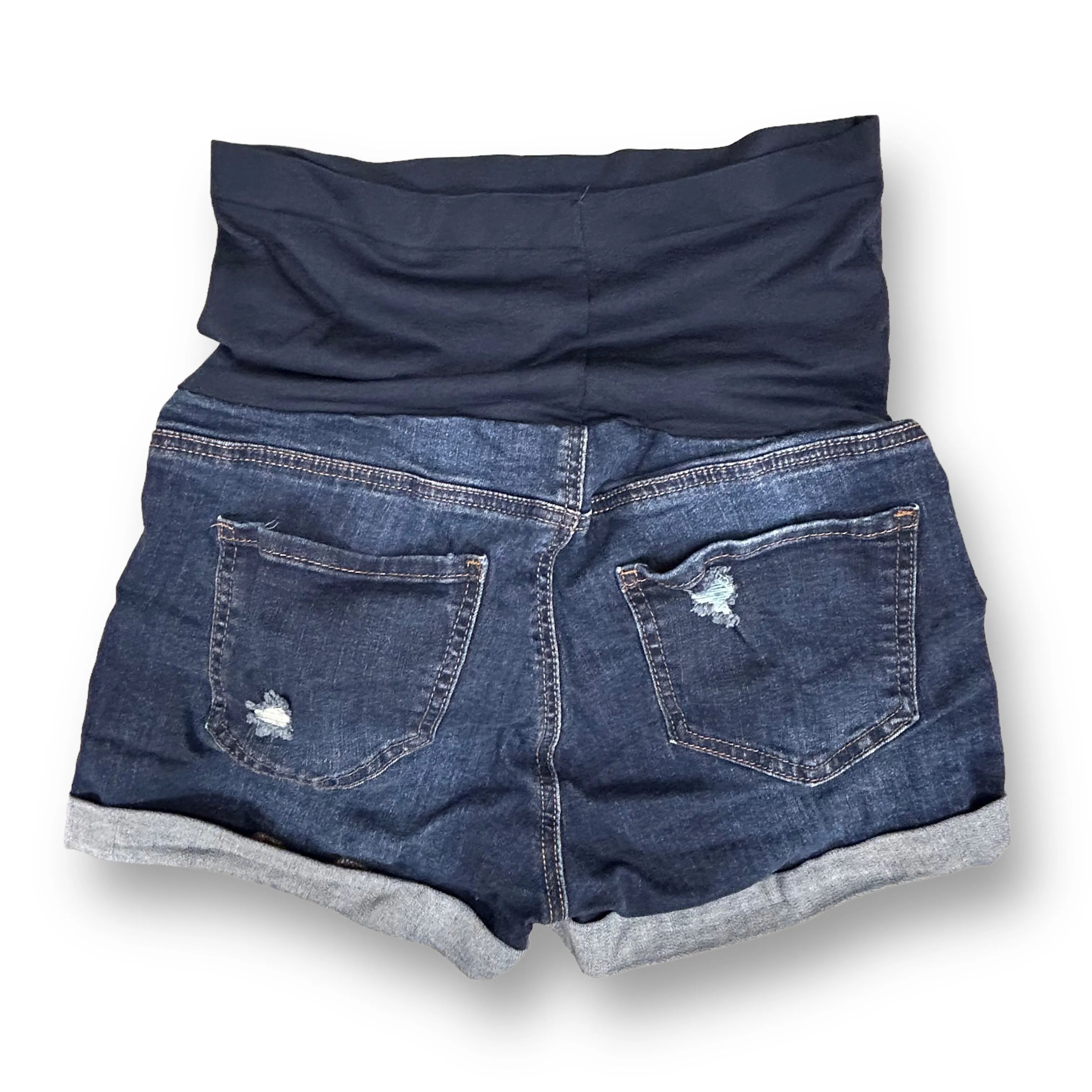 Blue Savvy Size S Denim Nylon Waistband Cuffed Maternity Jean Shorts