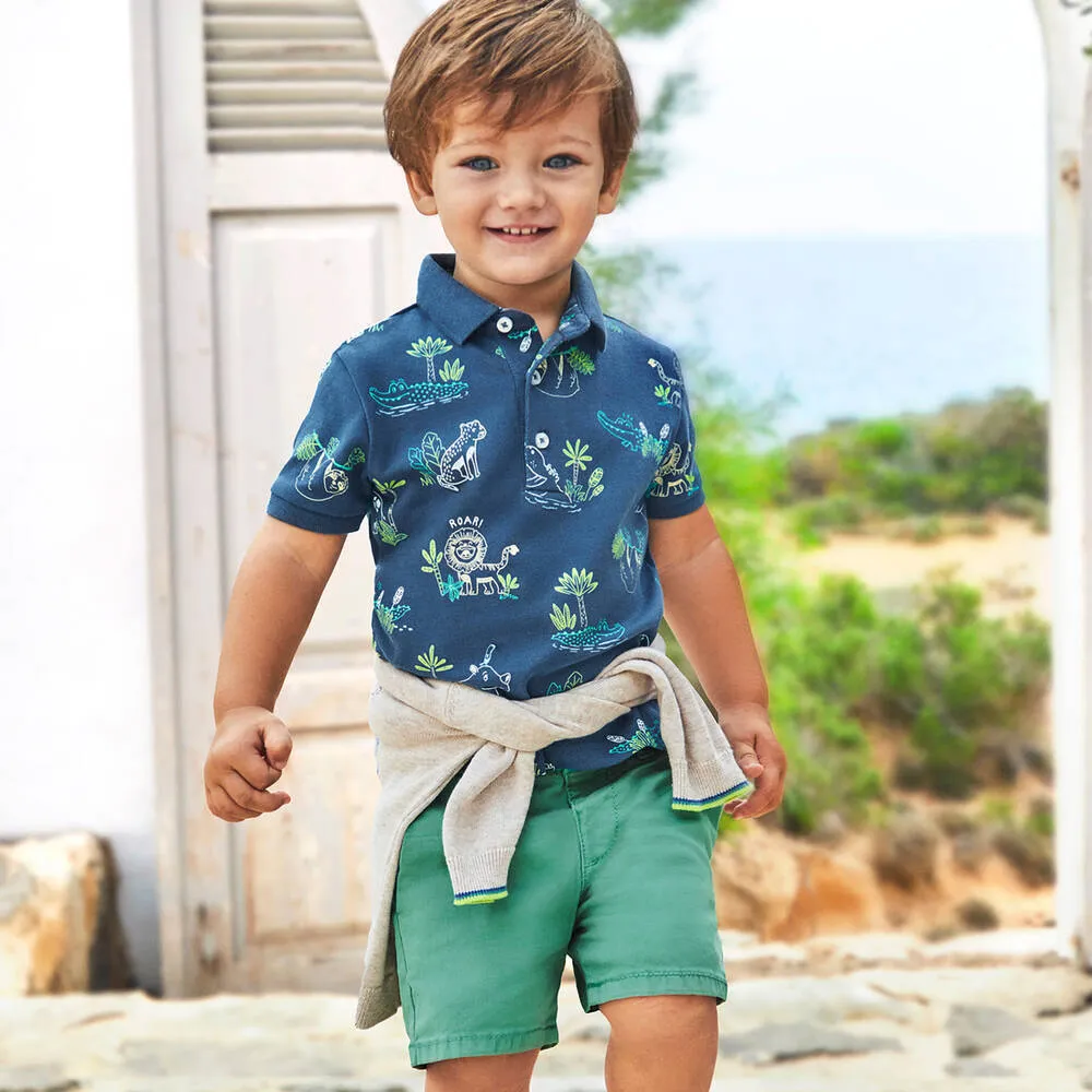 Blue Tropical Print Polo