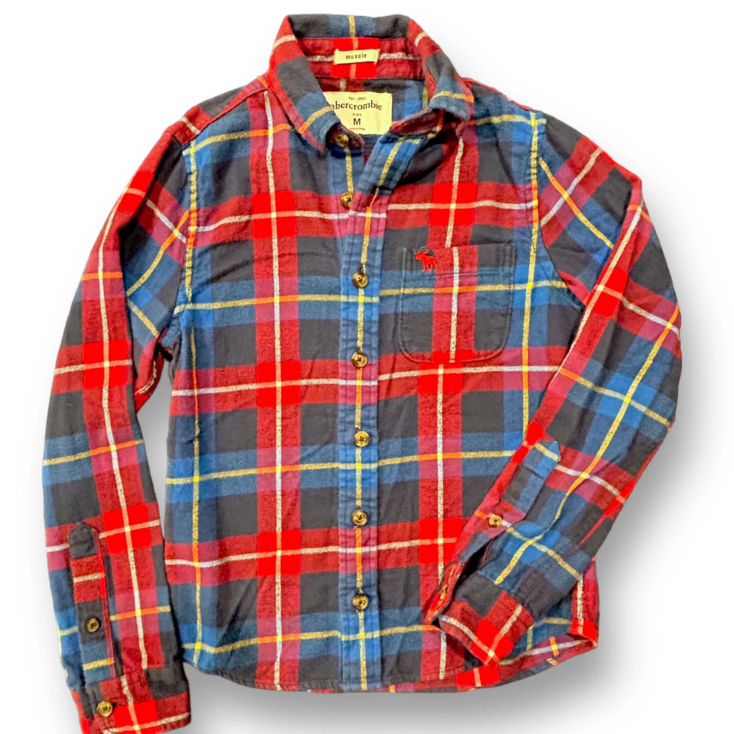 Boys Abercrombie Kids Size M 10/12 Red & Blue Flannel Shirt
