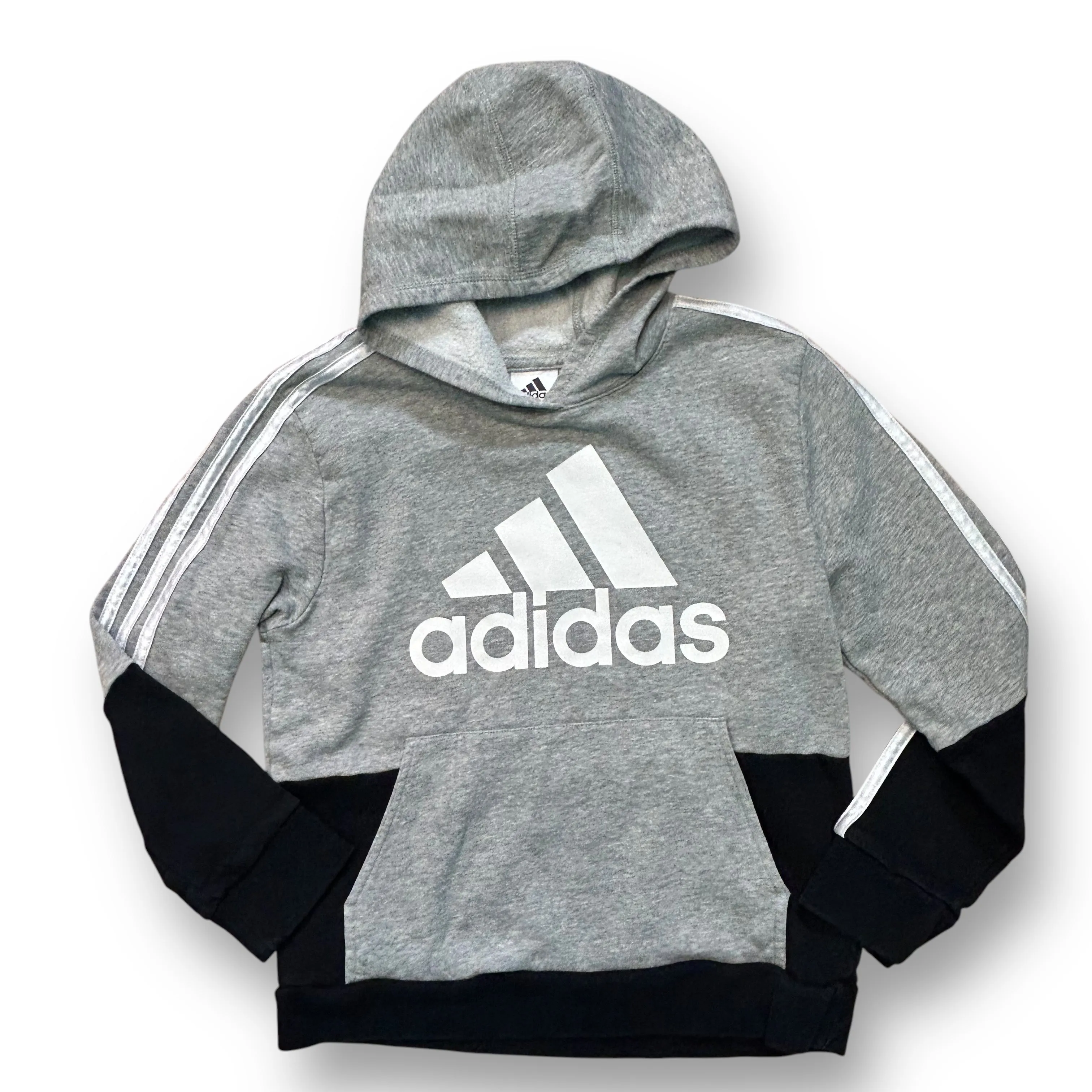 Boys Adidas Size 10/12 YMD Light Gray Classic Logo Hoodie