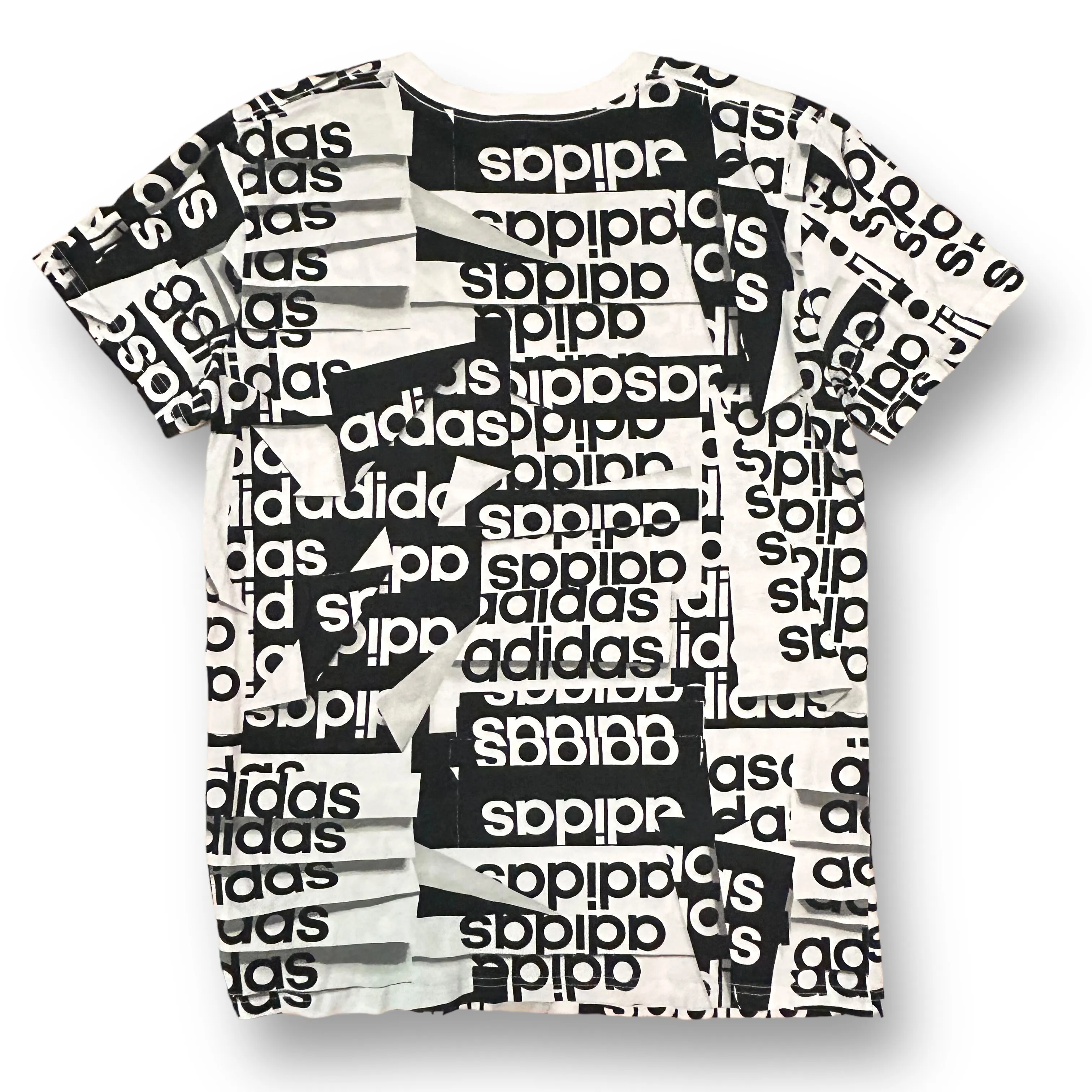 Boys Adidas Size 14/16 L Black & White Logo Short Sleeve  Shirt