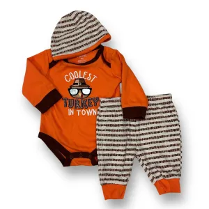 Boys Baby Essentials Size 3 Months Orange & Brown Thanksgiving 3-Pc Outfit