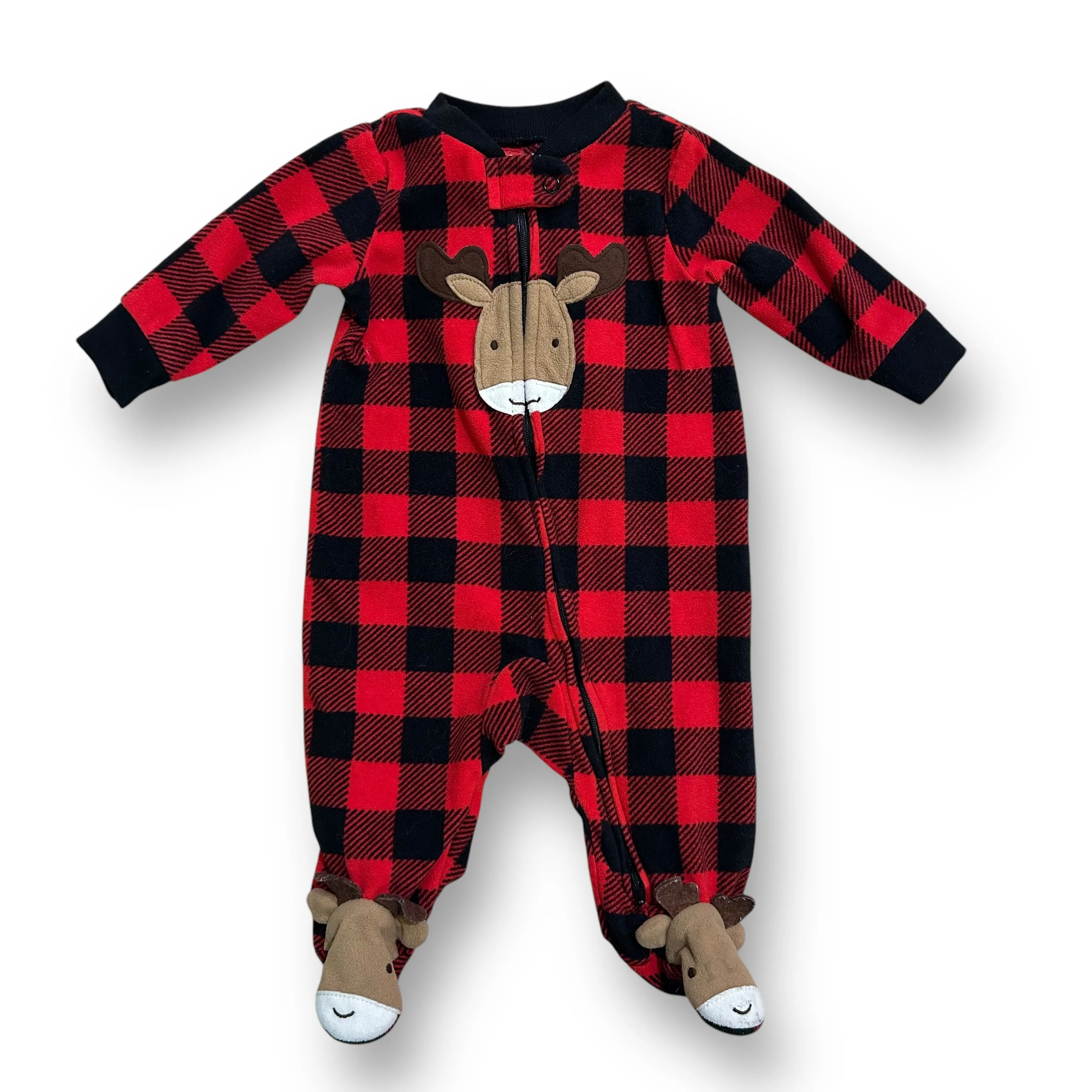 Boys Carter's Size 0-3 Months Buffalo Plaid Moose Zip Footie Romper