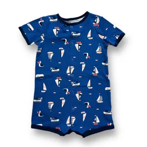 Boys Carter's Size 24 Blue Sailboat Print Snap Bottom One-Piece
