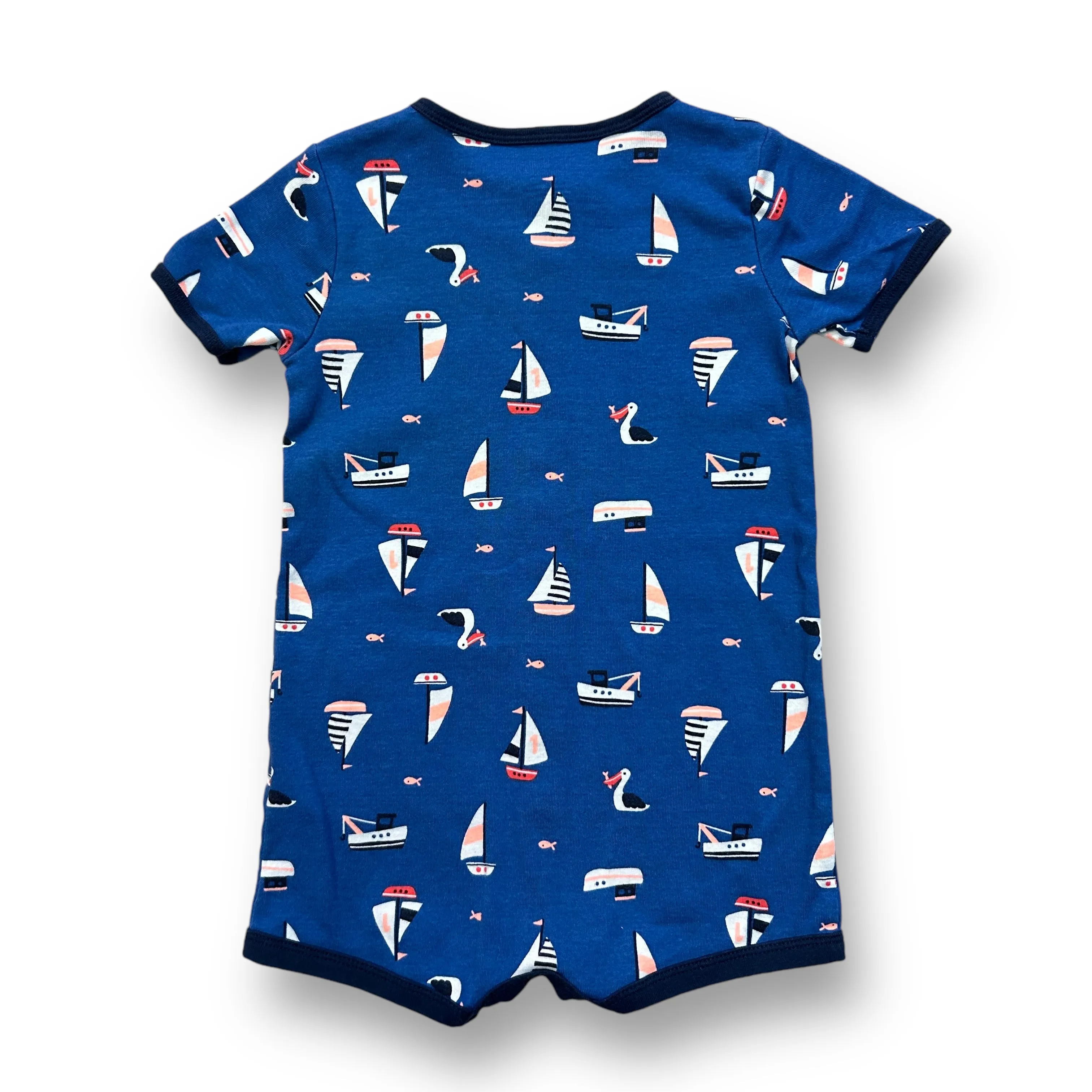 Boys Carter's Size 24 Blue Sailboat Print Snap Bottom One-Piece