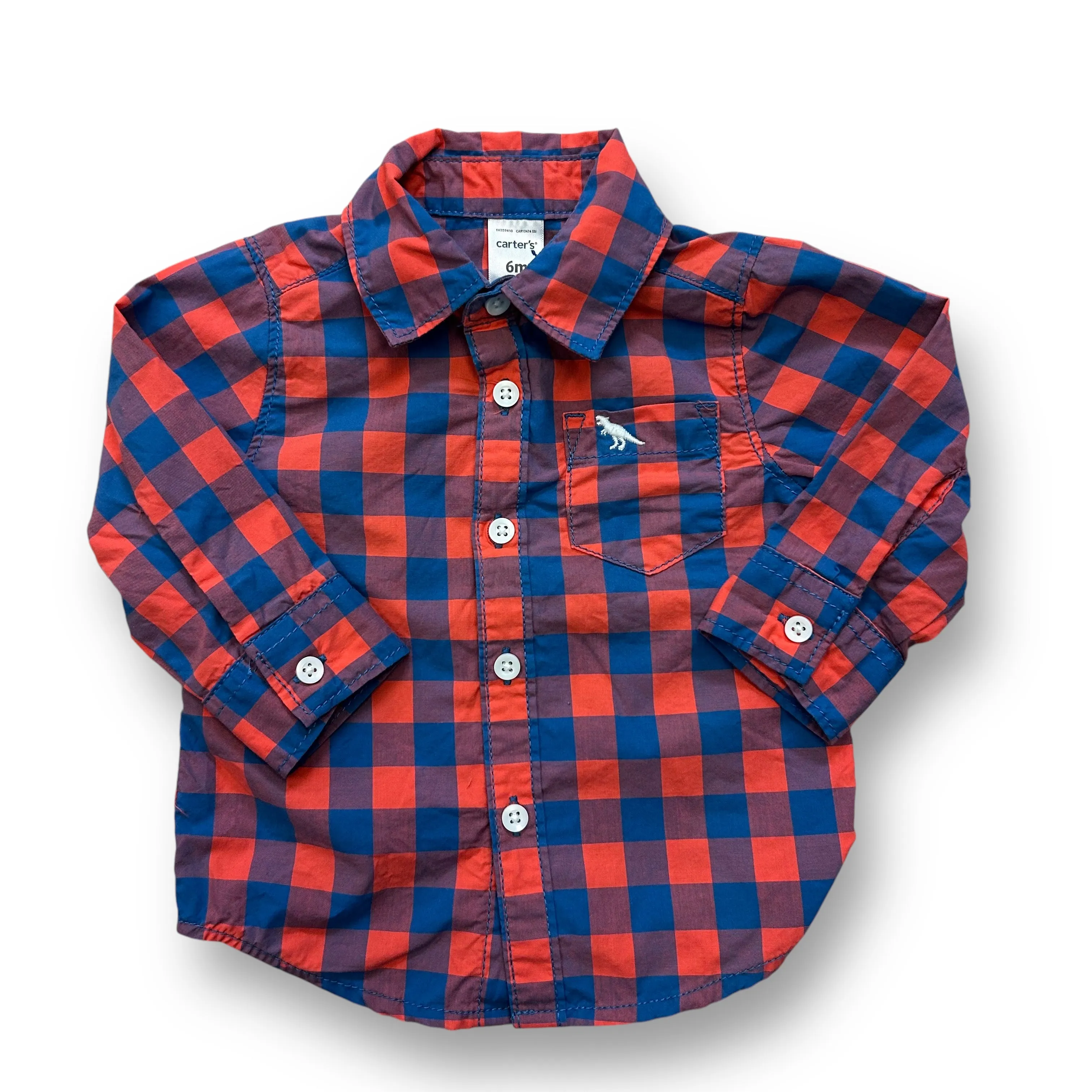Boys Carter's Size 6 Months Red & Blue Checkered Button Down Shirt