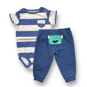 Boys Carter's Size 9 Months Blue & White Snap Bottom Monster Outfit