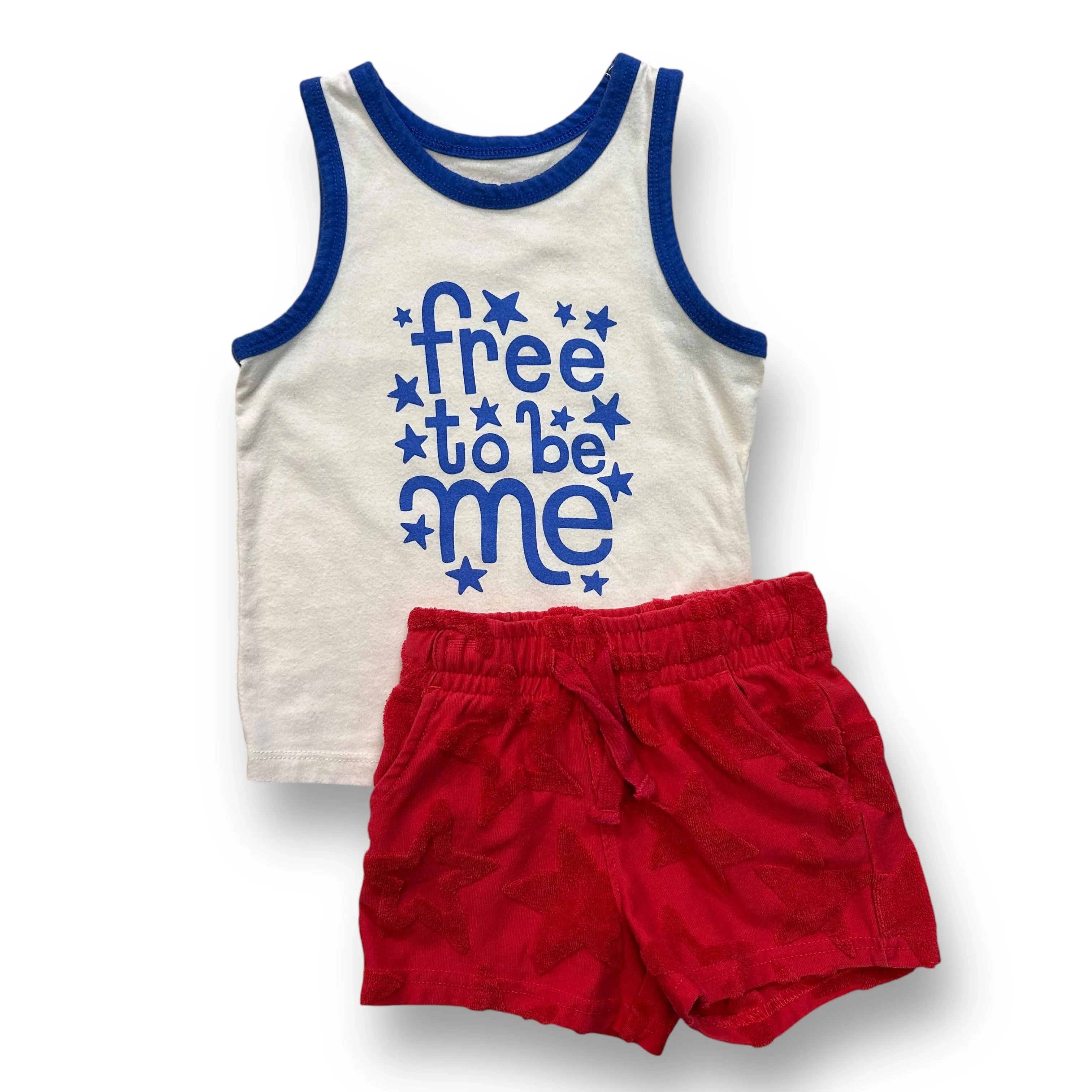 Boys Cat & Jack Size 18 Months Red White Blue 4th of July Sleeveless 2-Pc Outfit