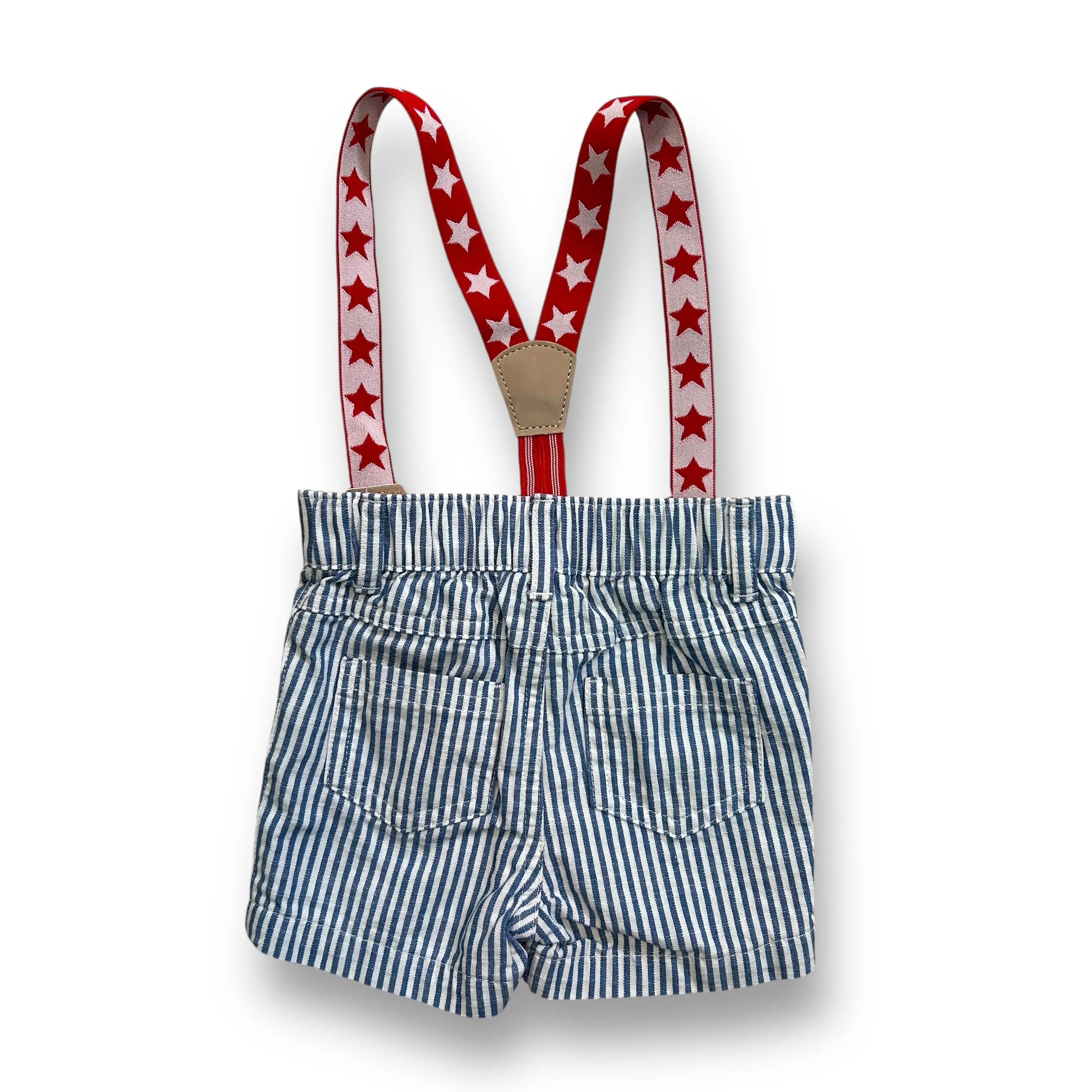 Boys Cat & Jack Size 3-6 Months Striped Shorts with Red Suspenders