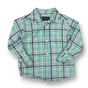 Boys Children's Place Size 2T Aqua Plaid Long Sleeve Button Down Shirt