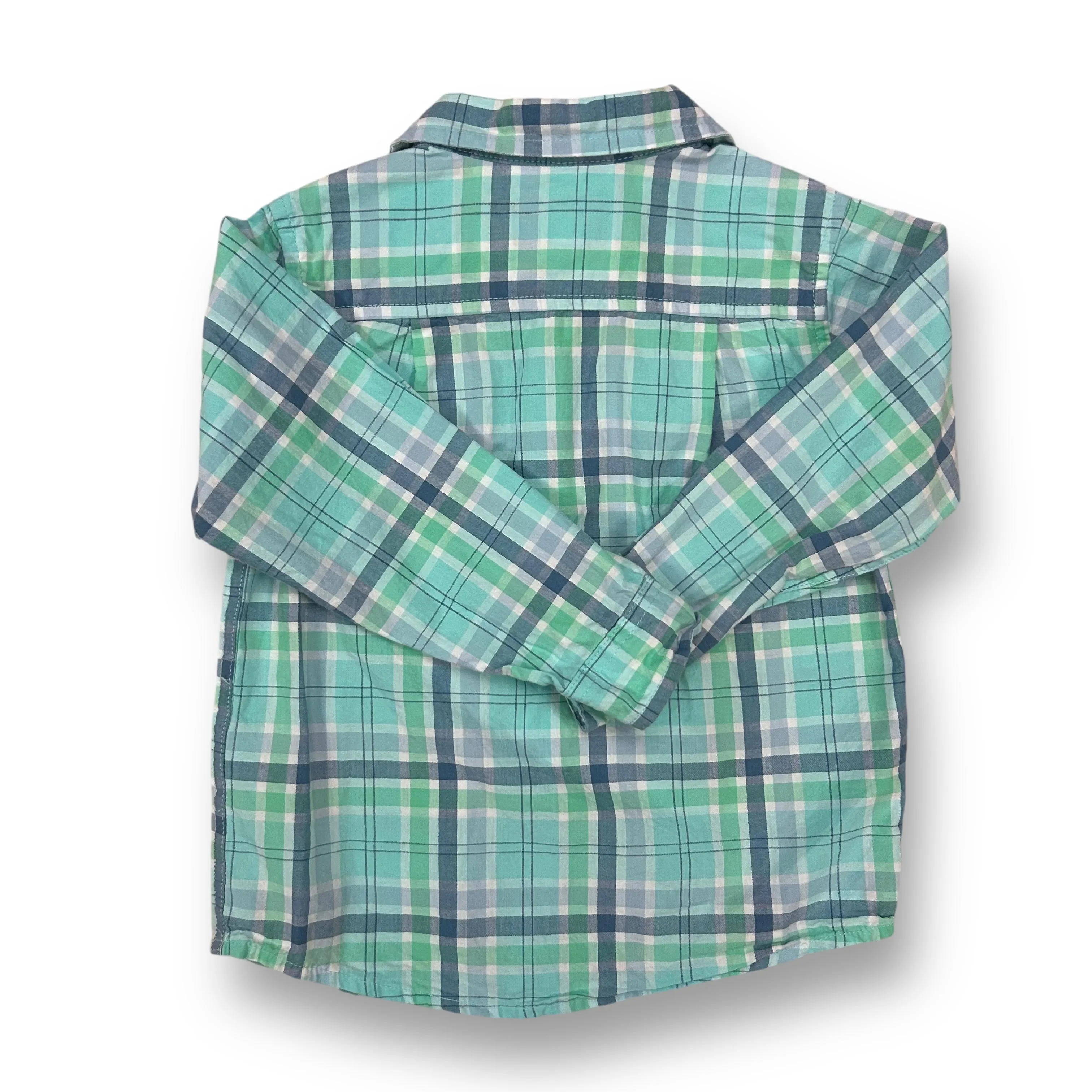 Boys Children's Place Size 2T Aqua Plaid Long Sleeve Button Down Shirt