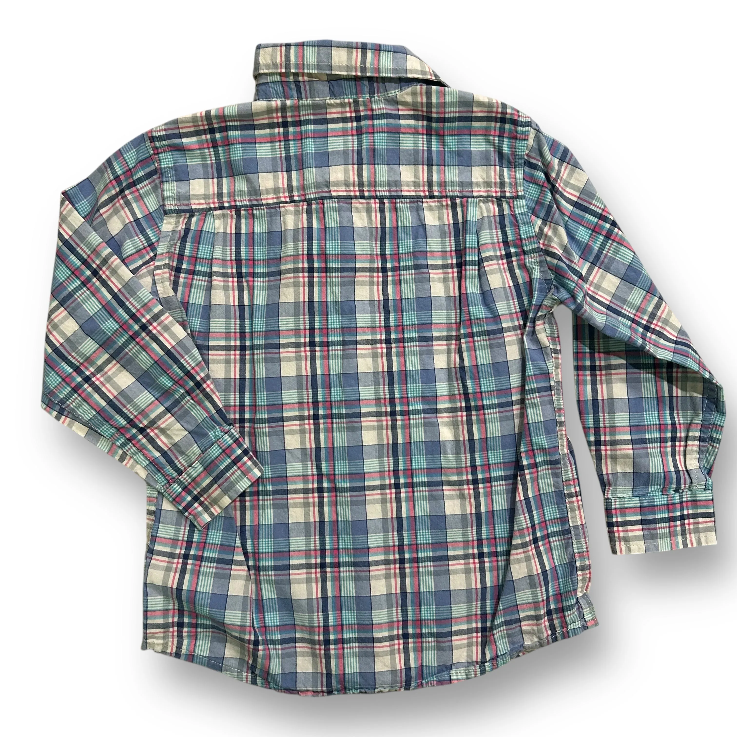 Boys Children's Place Size 4T Blue Plaid Long Sleeve Button Down Shirt