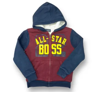 Boys Children's Place Size 7/8 Maroon & Navy Sherpa Lined Heavyweight Hoodie