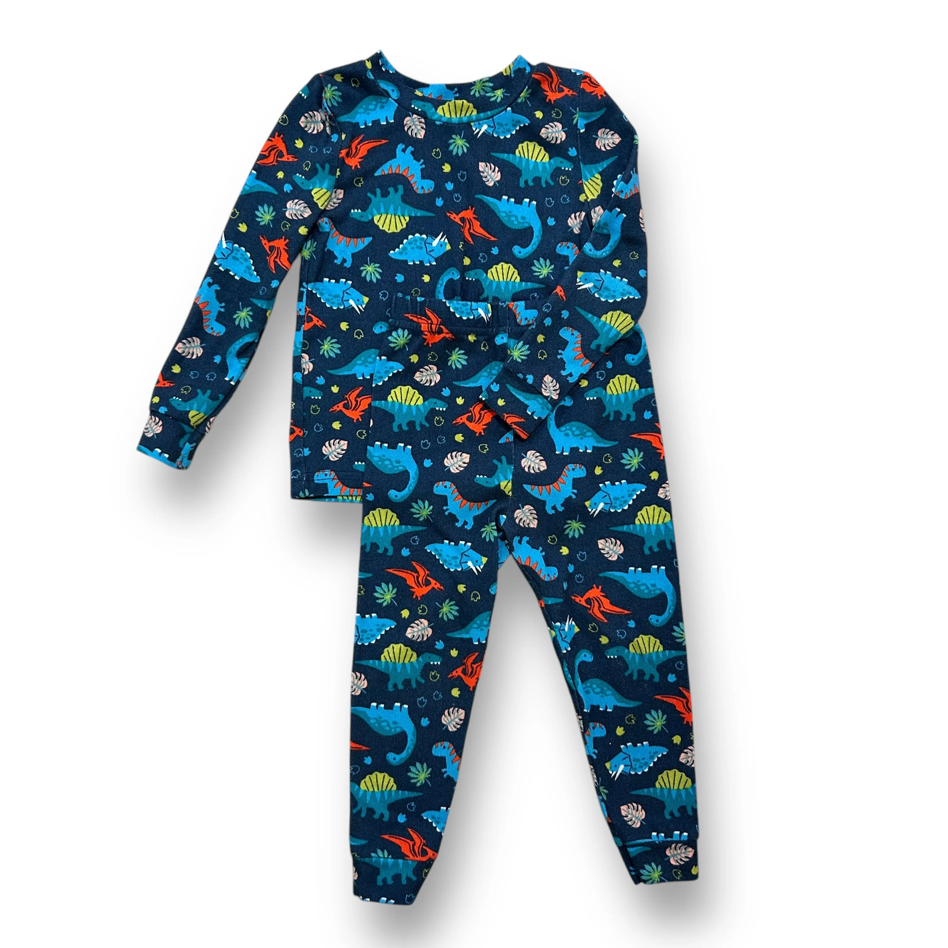 Boys Cuddl Duds Size 2T Dark Blue Dino Print 2-Pc Pajamas
