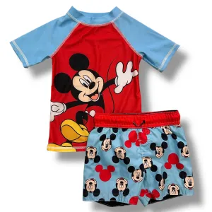 Boys Disney Junior Size 2T Mickey Mouse Swim Trunks and Rashguard