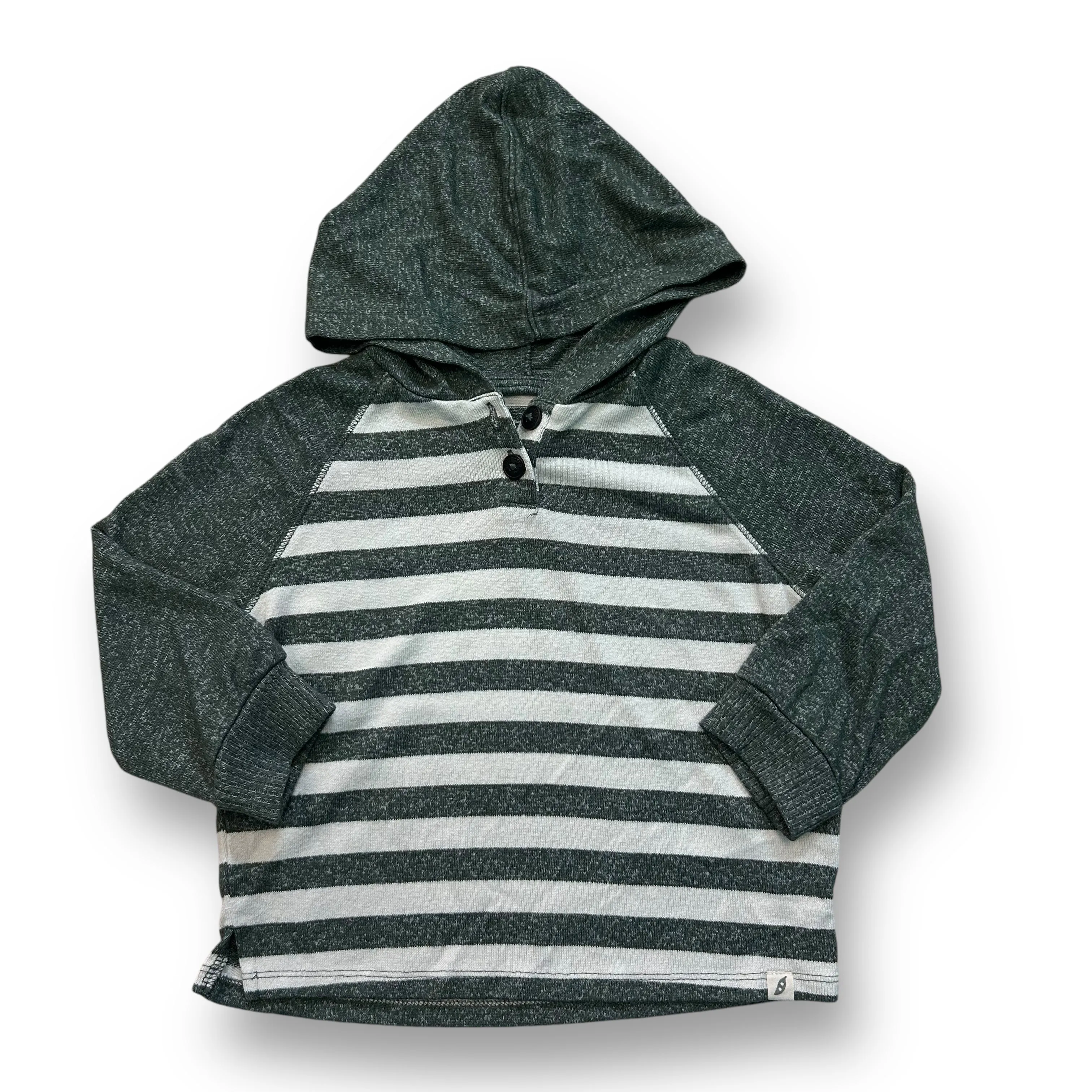 Boys Easy Peasy Size 2T Green & Cream Striped Hooded Long Sleeve Shirt