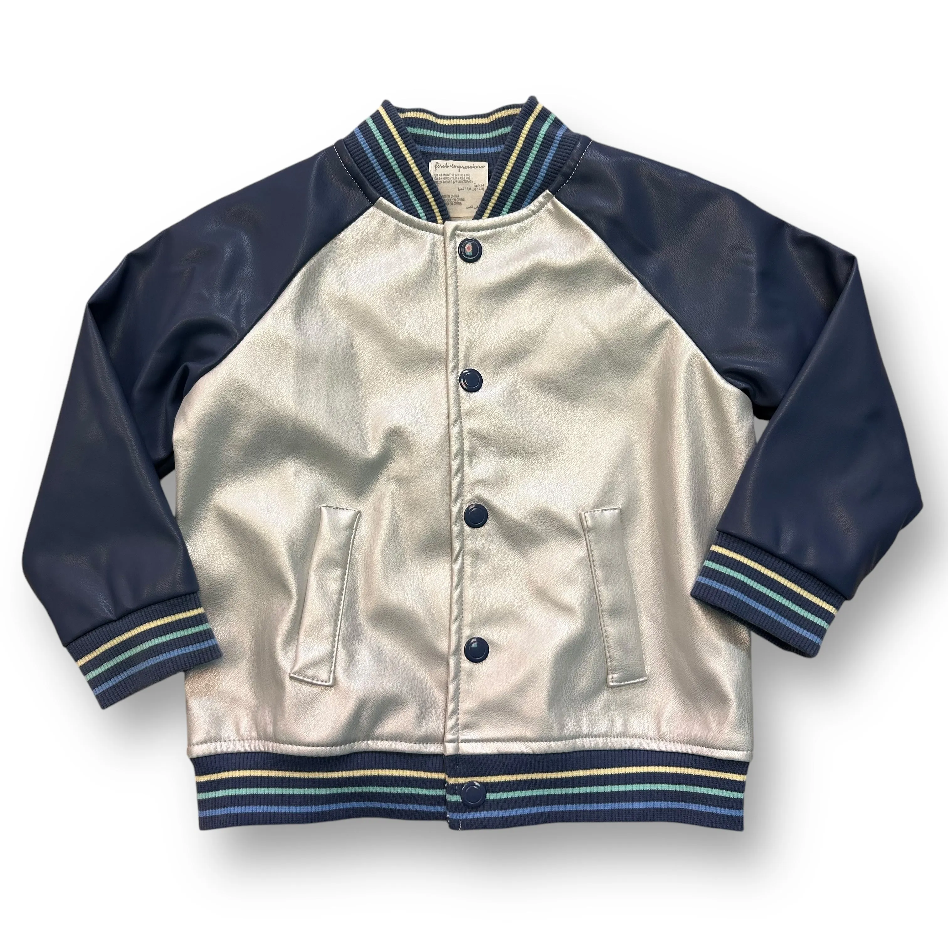 Boys First Impressions Size 24 Months Blue & Silver Button Up Jacket