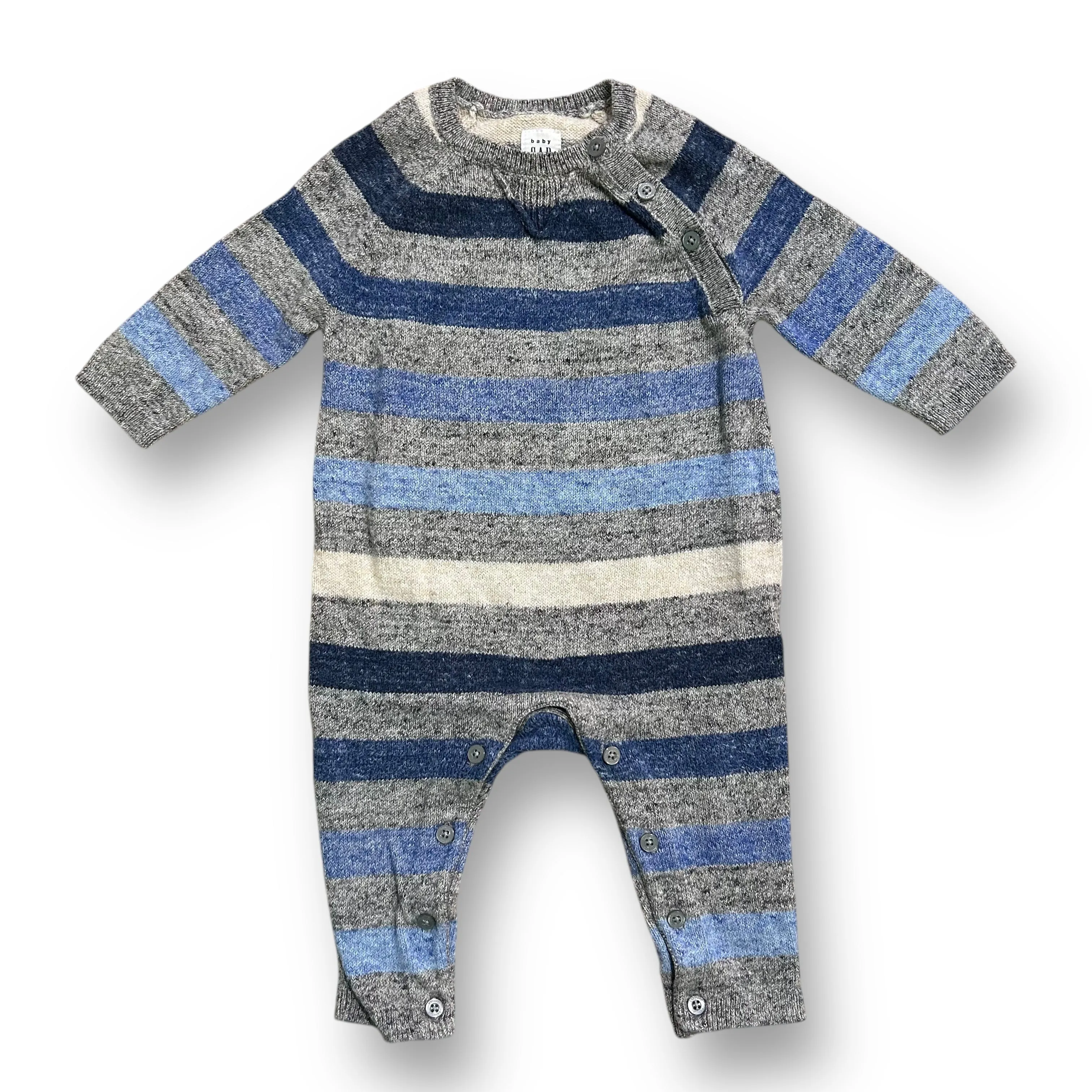 Boys Gap Size 3-6 Months Blue & Gray Striped Sweater Romper