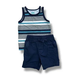 Boys Garanimals Size 2T Navy & Gray Striped Tank and Shorts Outfit