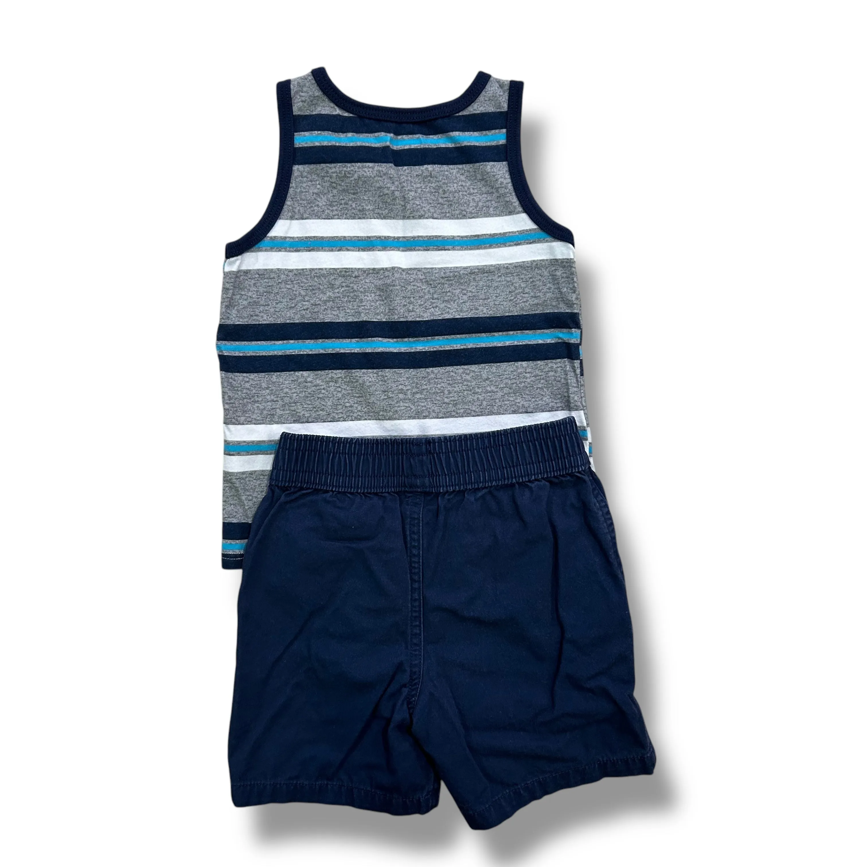 Boys Garanimals Size 2T Navy & Gray Striped Tank and Shorts Outfit