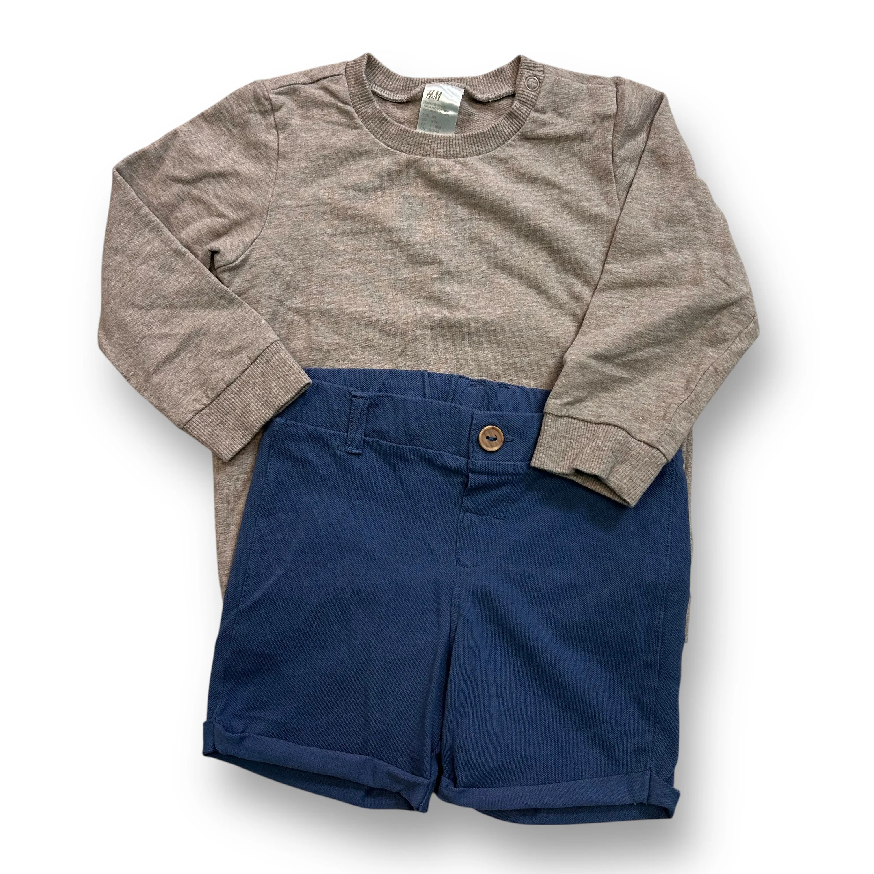 Boys H&M Size 18 Months Country Blue Shorts & Long Sleeve Top Outfit