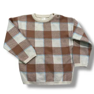 Boys H&M Size 3T Beige & Cream Plaid Button Shoulder Knit Sweater