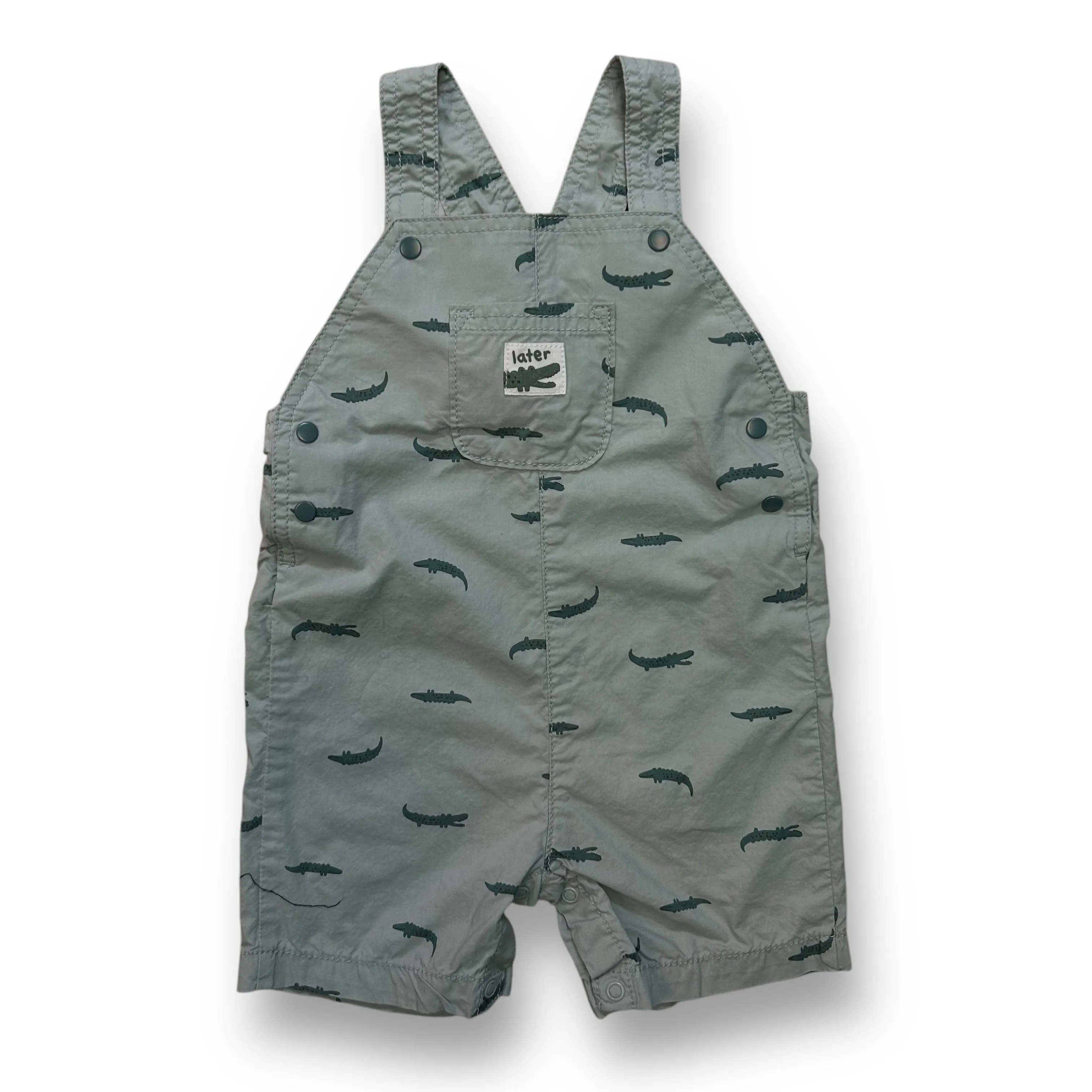 Boys Just One You Light Green Alligator Snap Bottom Shortalls