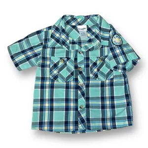 Boys Nannette Size 2T Green & Blue Plaid Button Down Short Sleeve Shirt