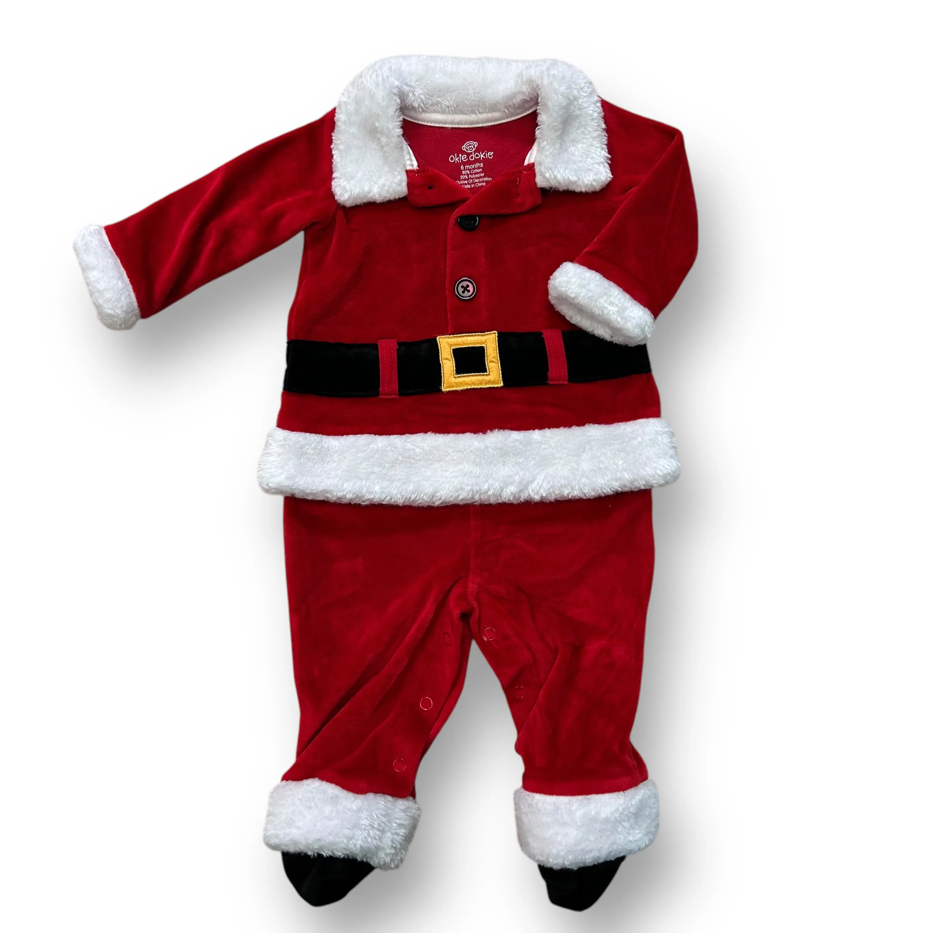 Boys Okie Dokie Size 6 Months Red Velvet Button Top Santa Suit