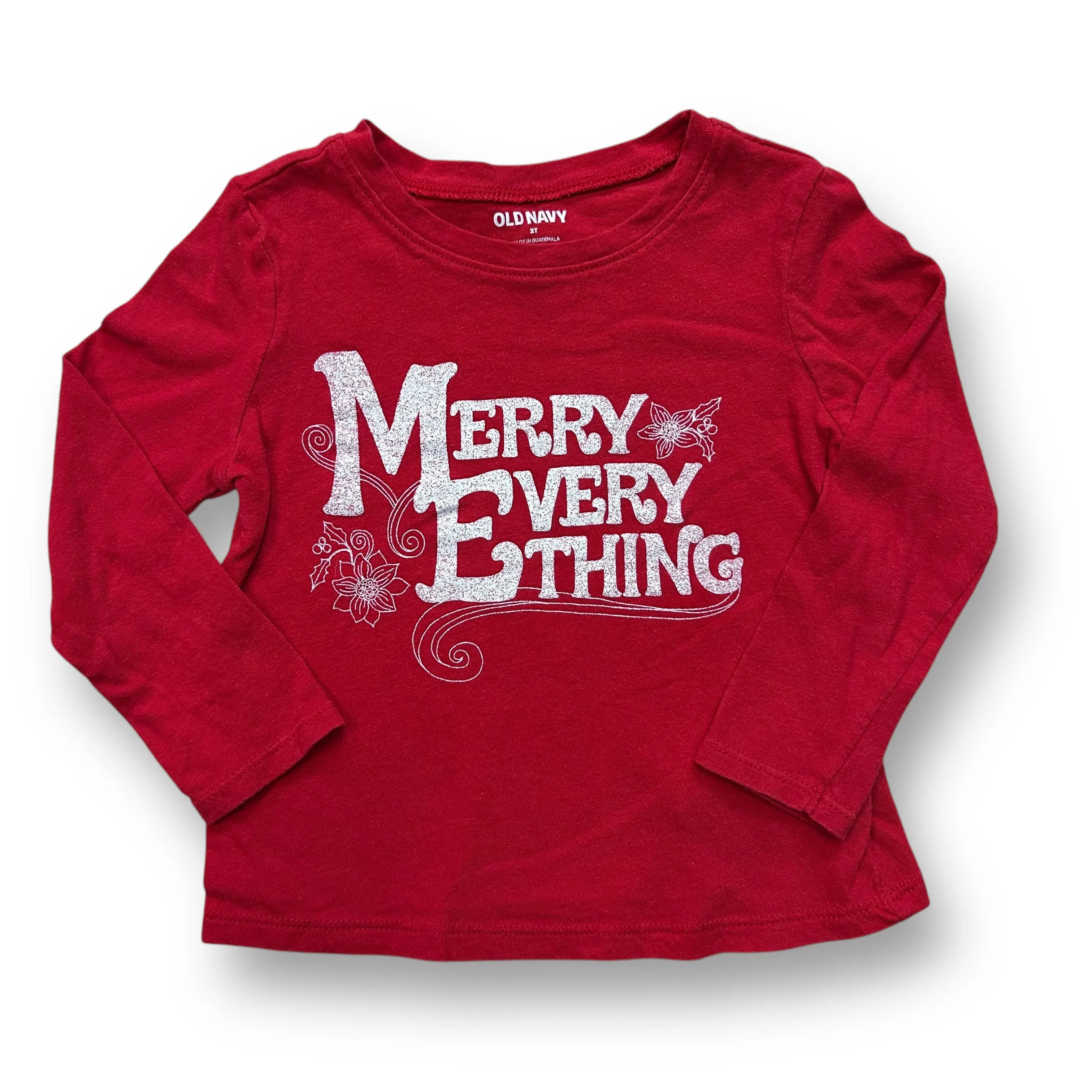 Boys Old Navy Size 2T Red 'Merry Everything' Christmas Long Sleeve Tee