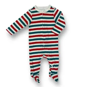 Boys Old Navy Size 3-6 Months Red & Green Striped Zippered Footie Sleeper