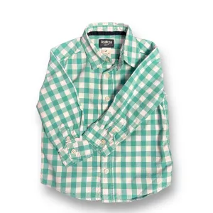 Boys OshKosh Size 2T Green & White Checkered Button Down Shirt